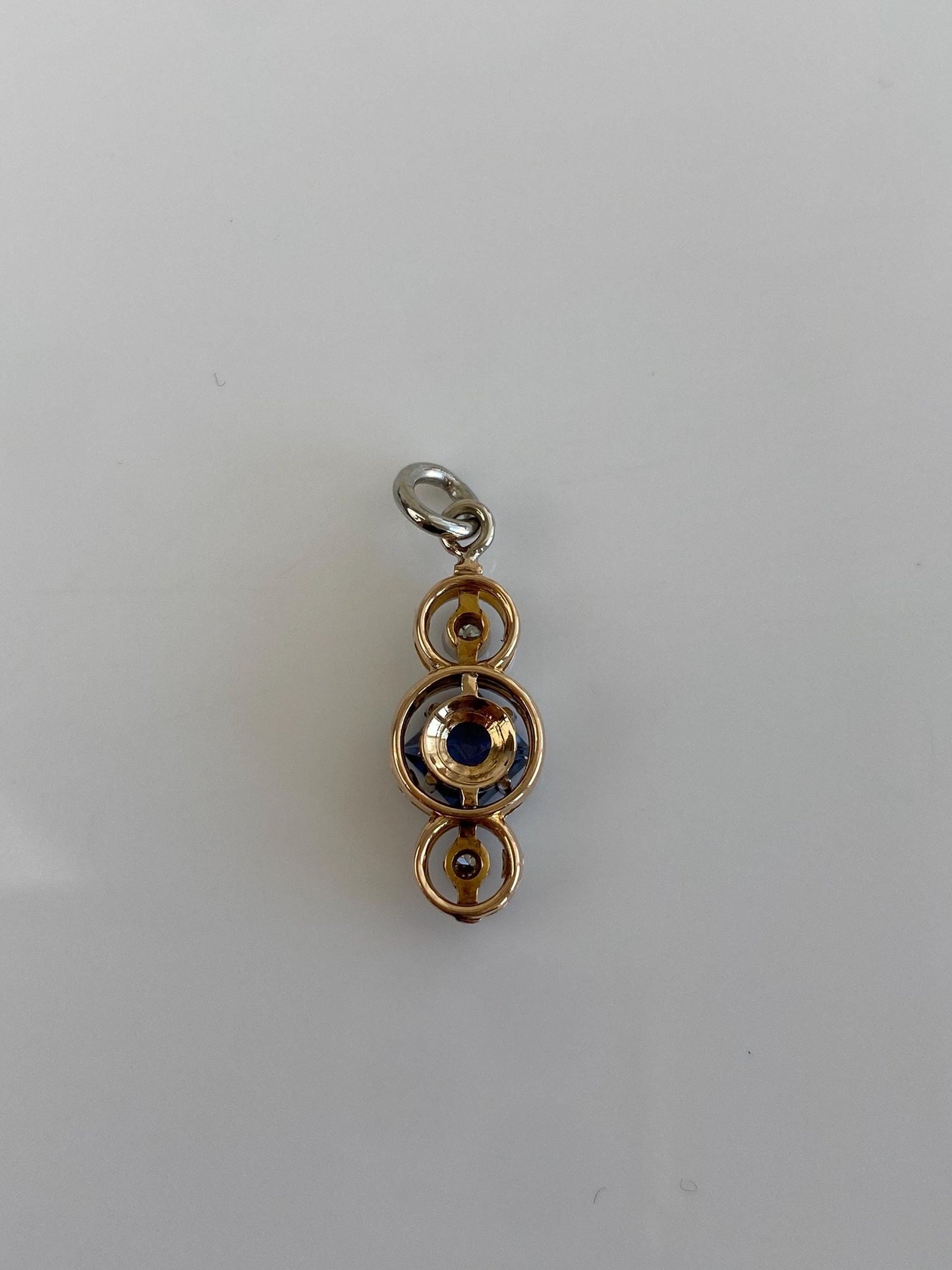 Vintage Solid 14k White & Yellow Gold Diamond Blue Sapphire Charm