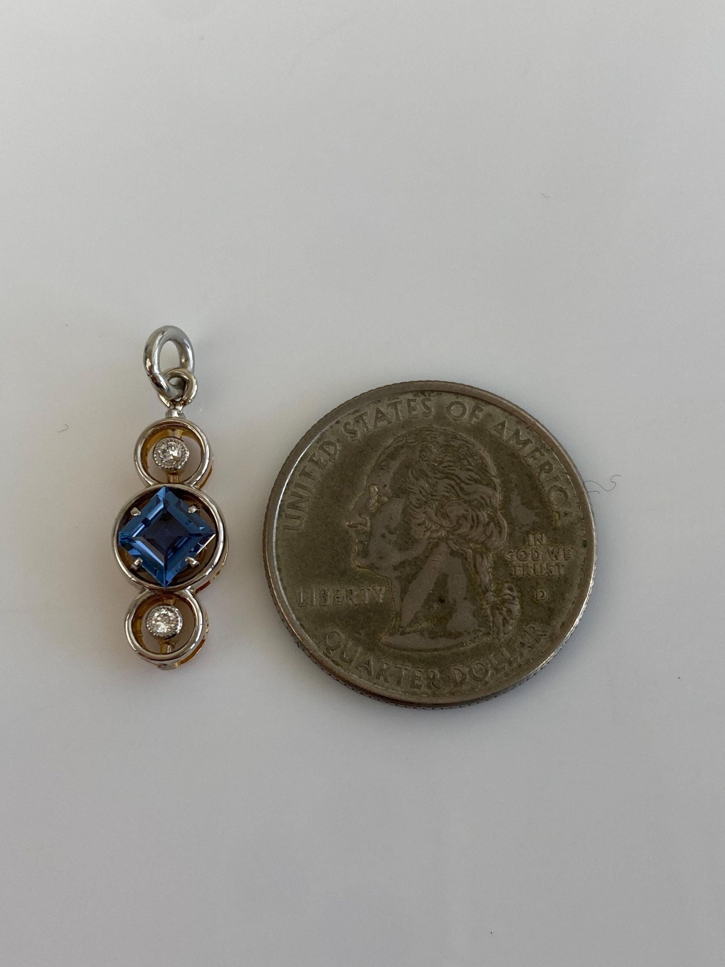 Vintage Solid 14k White & Yellow Gold Diamond Blue Sapphire Charm