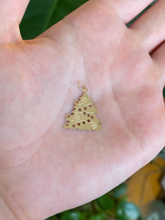 Vintage Solid 14k Yellow Gold Christmas Tree Charm