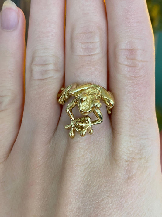 Vintage Solid 18k Yellow Gold Frog Ring - Size 6.75