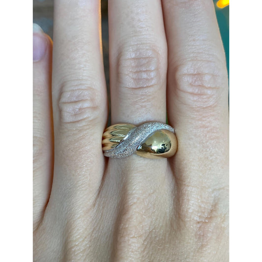 Vintage Solid 14k White & Yellow Gold Satin Shiny Twist Ring Band - Size 10