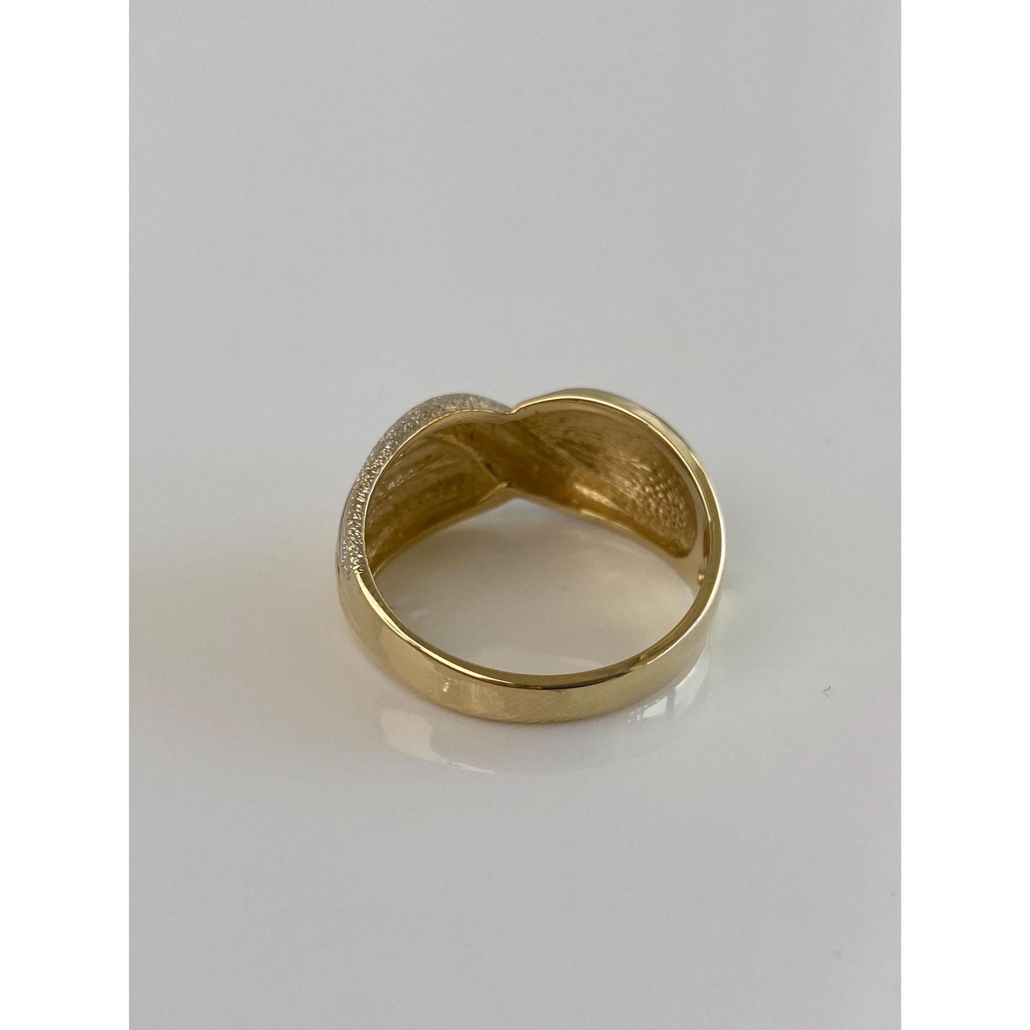 Vintage Solid 14k White & Yellow Gold Satin Shiny Twist Ring Band - Size 10