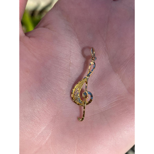Vintage Solid 10k Yellow Gold Diamond Cut Music Symbol Charm