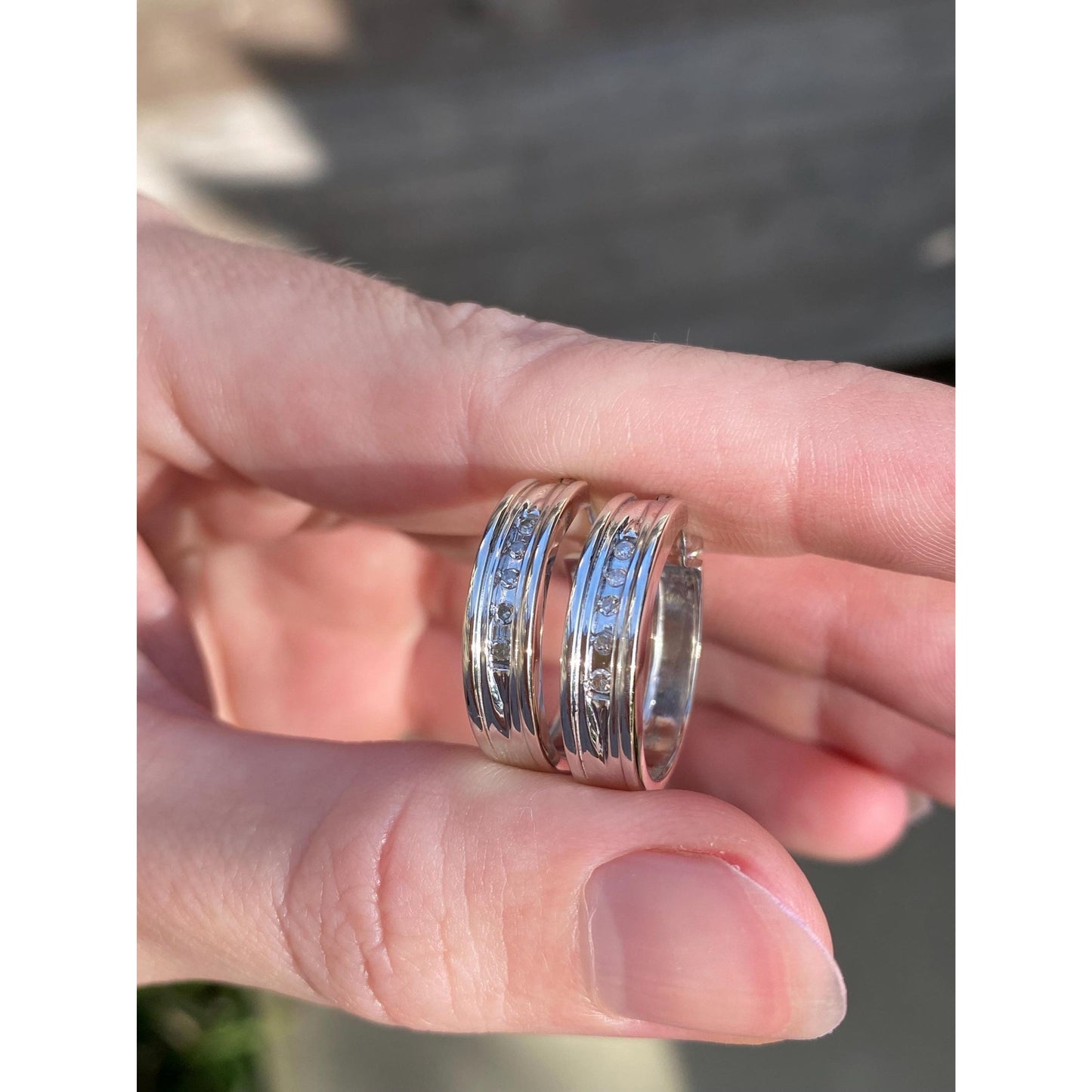 Vintage Solid 10k White Gold Diamond Hoop Earrings