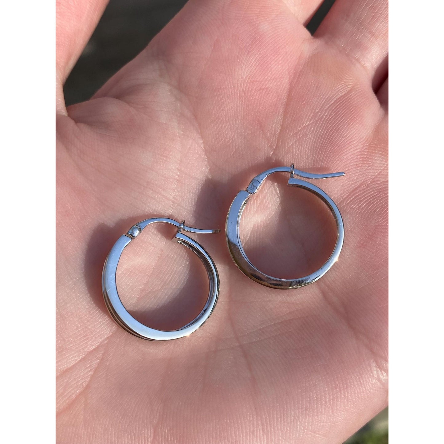 Vintage Solid 10k White Gold Diamond Hoop Earrings