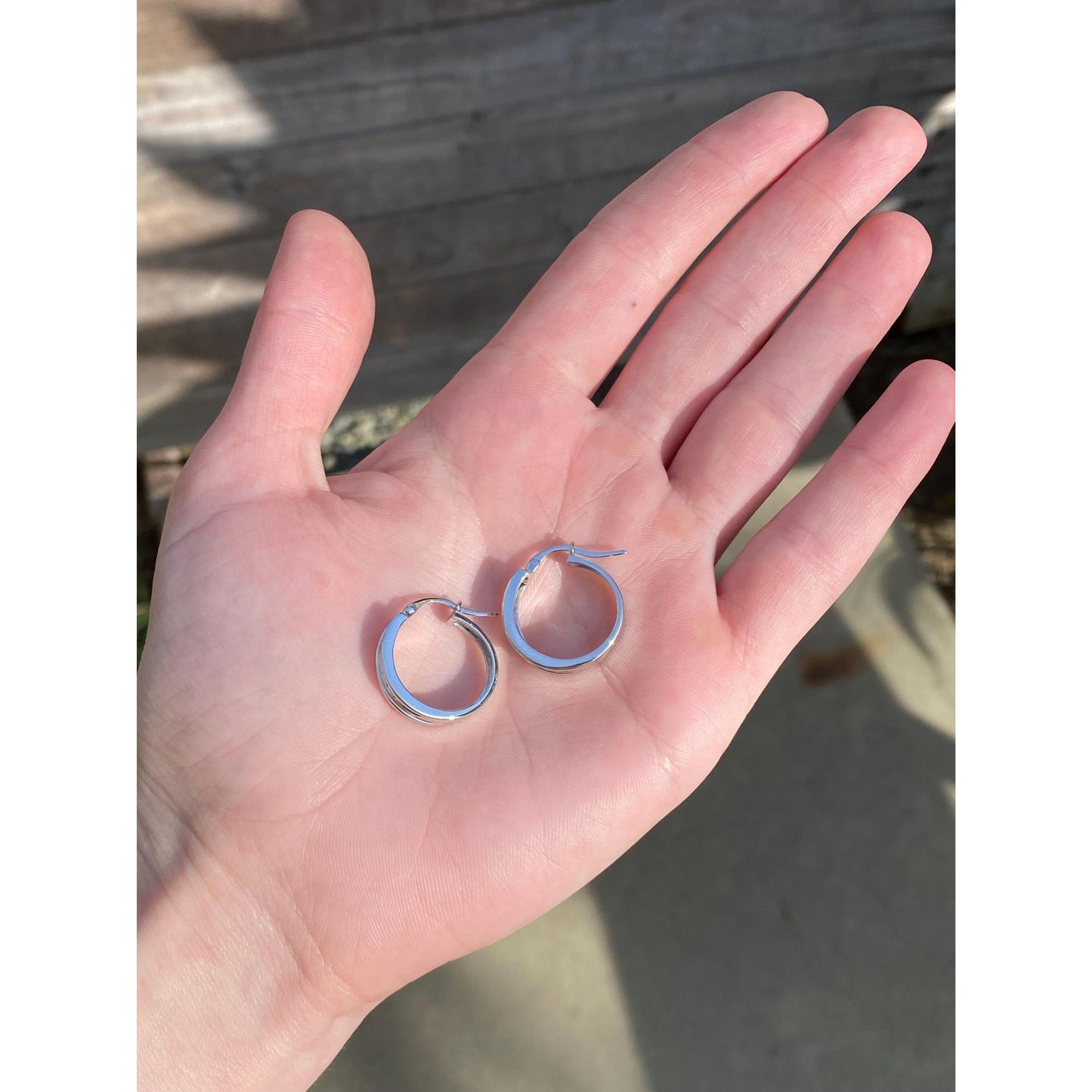 Vintage Solid 10k White Gold Diamond Hoop Earrings