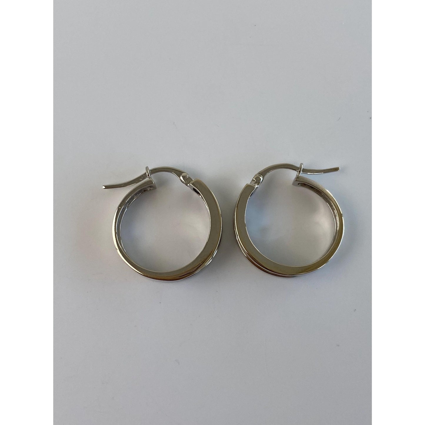 Vintage Solid 10k White Gold Diamond Hoop Earrings