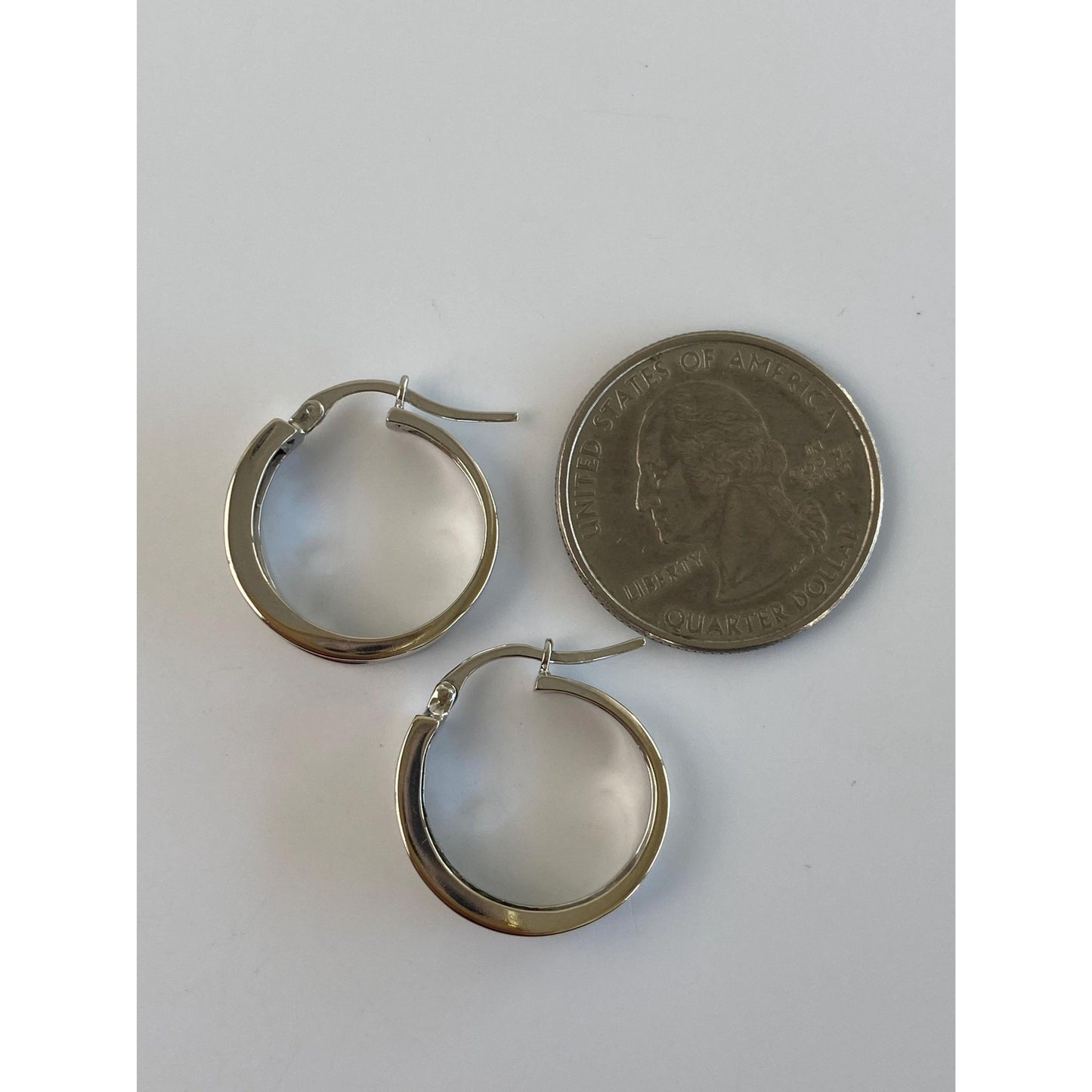 Vintage Solid 10k White Gold Diamond Hoop Earrings