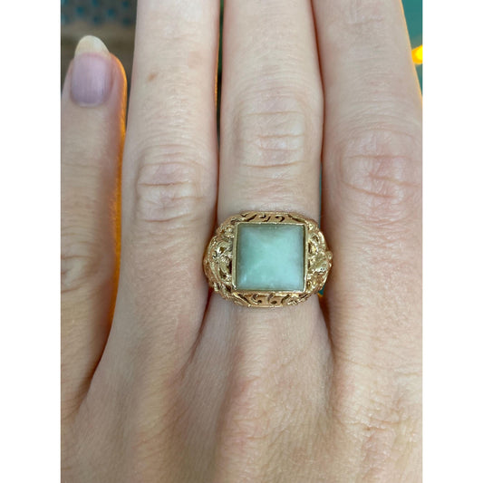 Solid 14k Yellow Gold Jade Pyramid Open Work Ring Band - Size 5.5