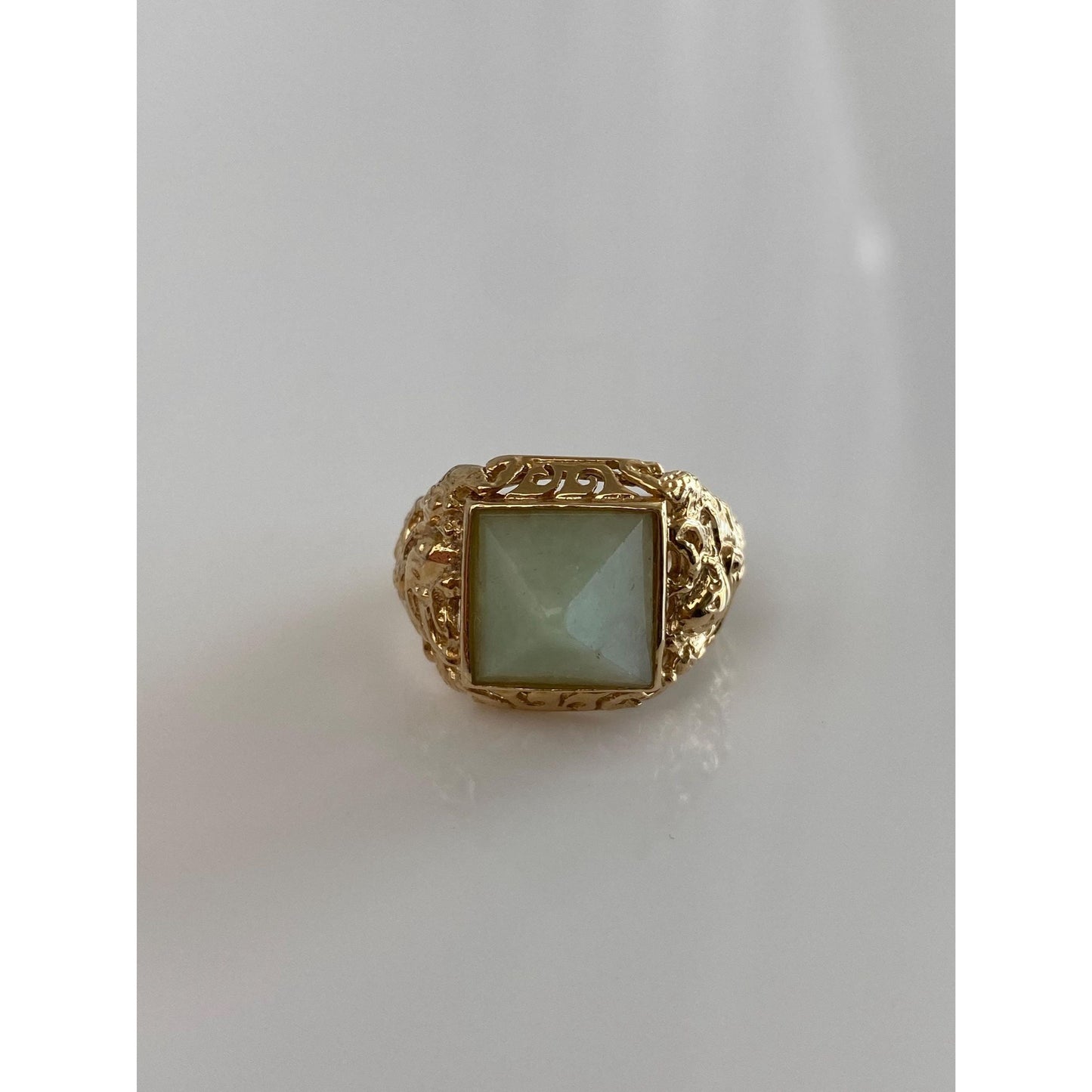 Solid 14k Yellow Gold Jade Pyramid Open Work Ring Band - Size 5.5