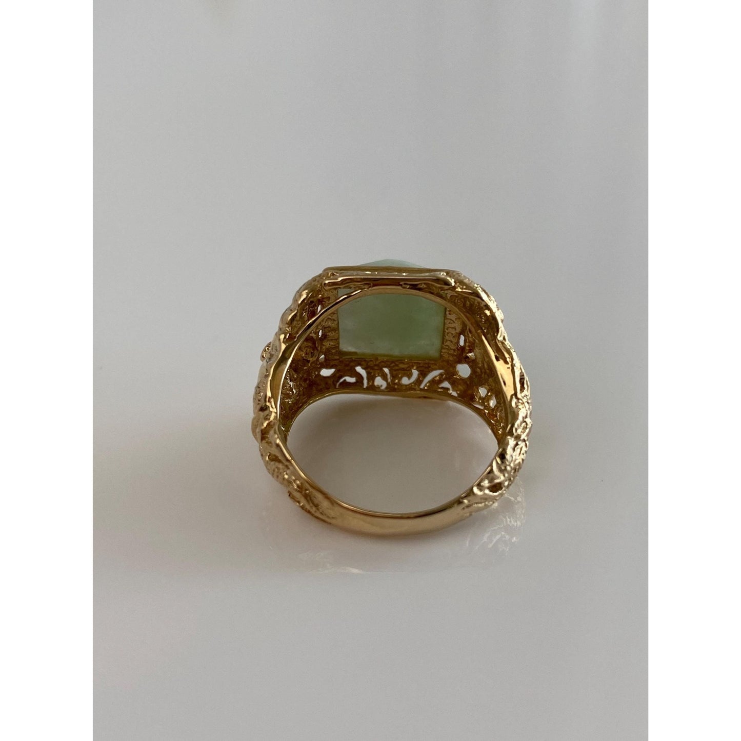 Solid 14k Yellow Gold Jade Pyramid Open Work Ring Band - Size 5.5