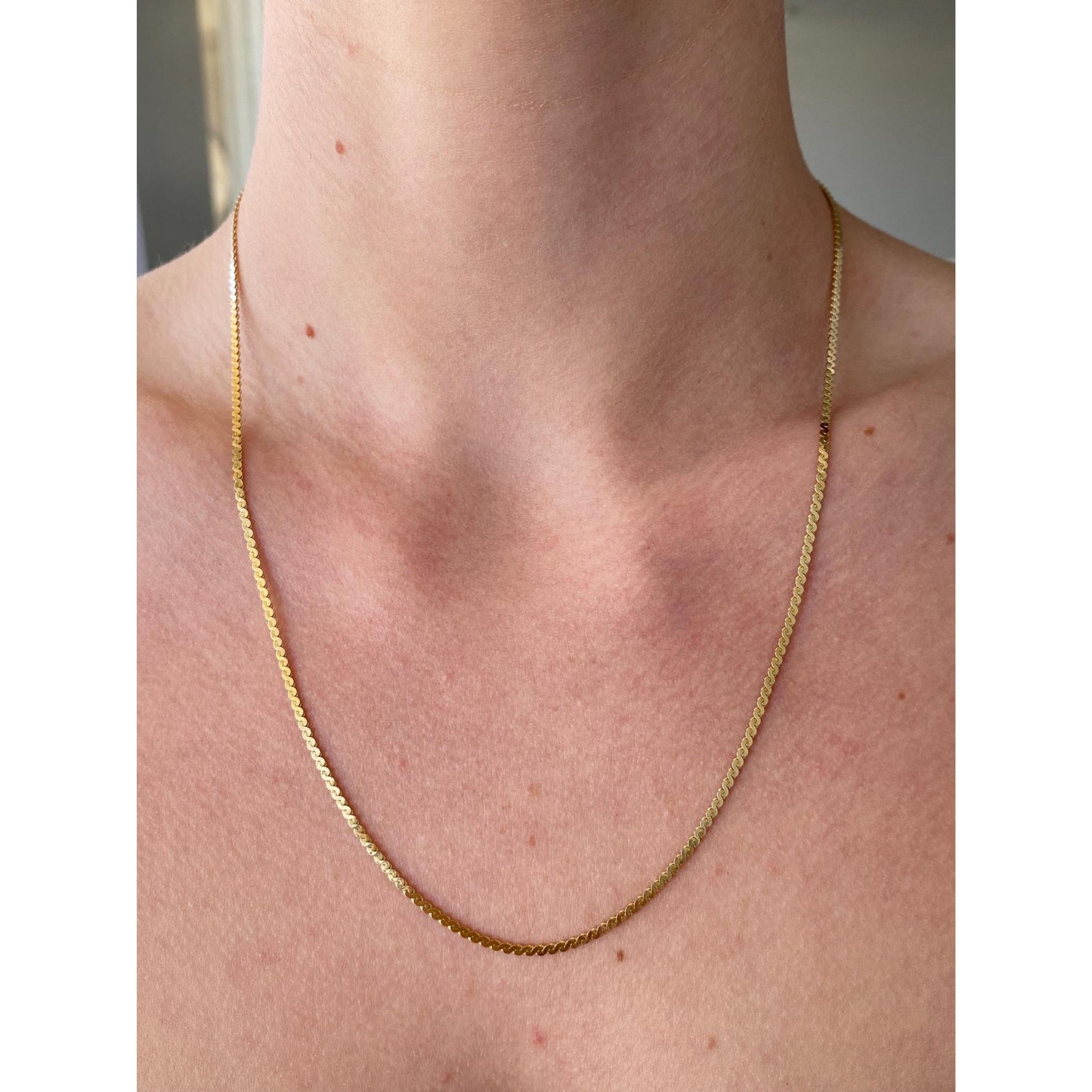 Vintage Solid 14k Yellow Gold Chunky Serpentine Chain Necklace - 20 inches