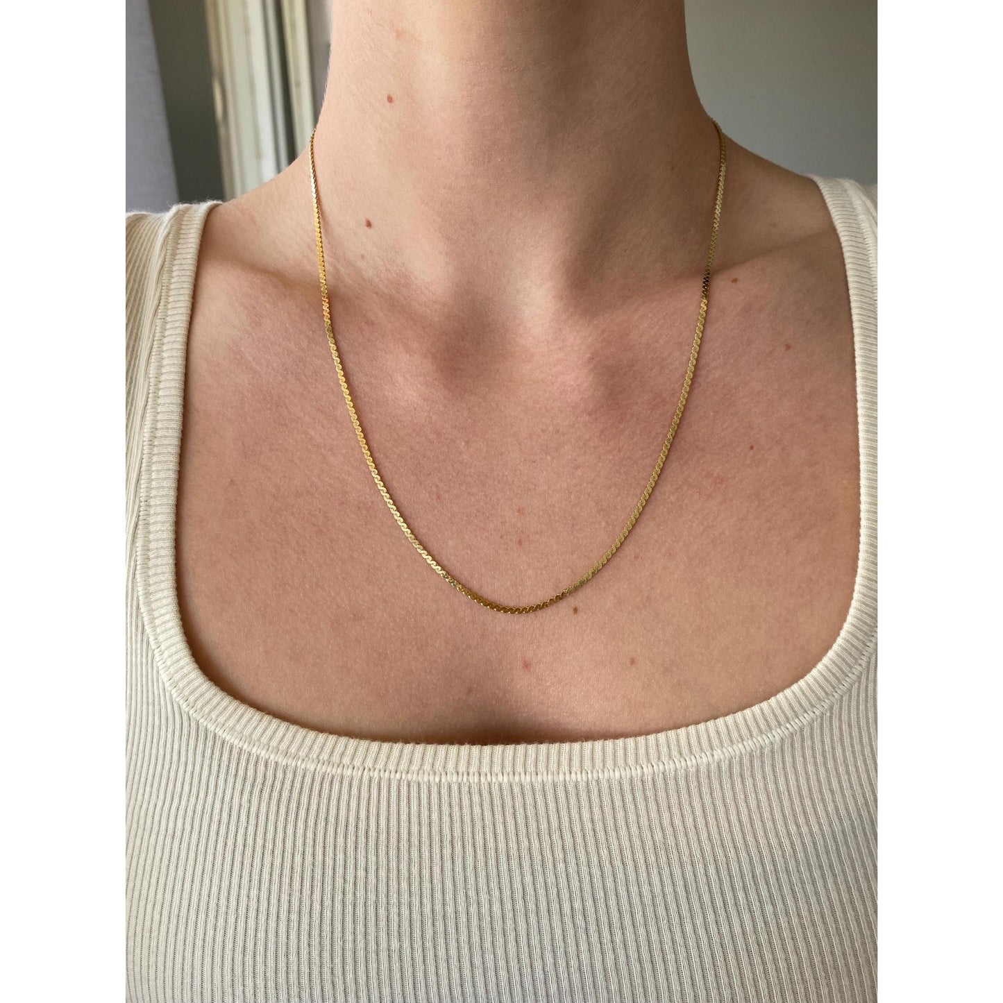 Vintage Solid 14k Yellow Gold Chunky Serpentine Chain Necklace - 20 inches
