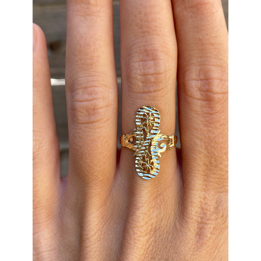 Vintage Solid 14k Yellow Gold Diamond Cut Ring - Size 6.25