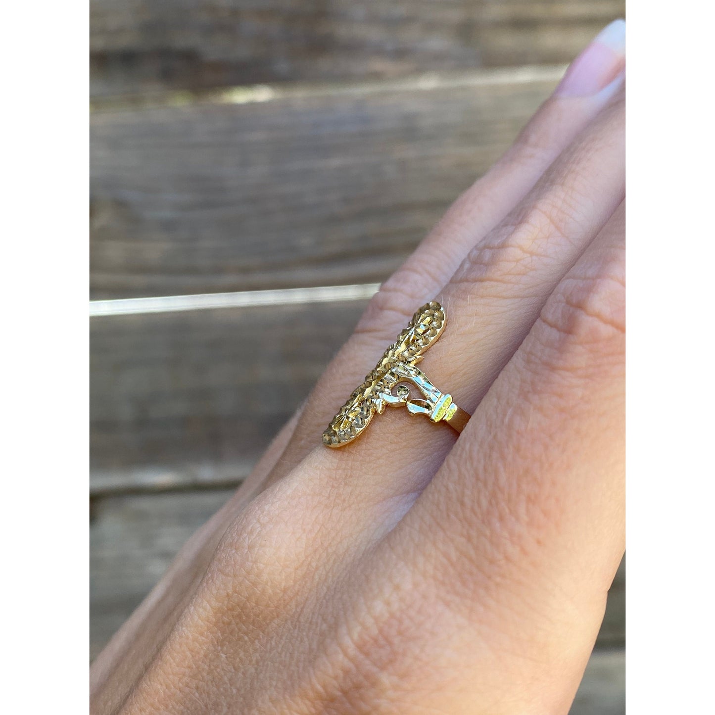 Vintage Solid 14k Yellow Gold Diamond Cut Ring - Size 6.25