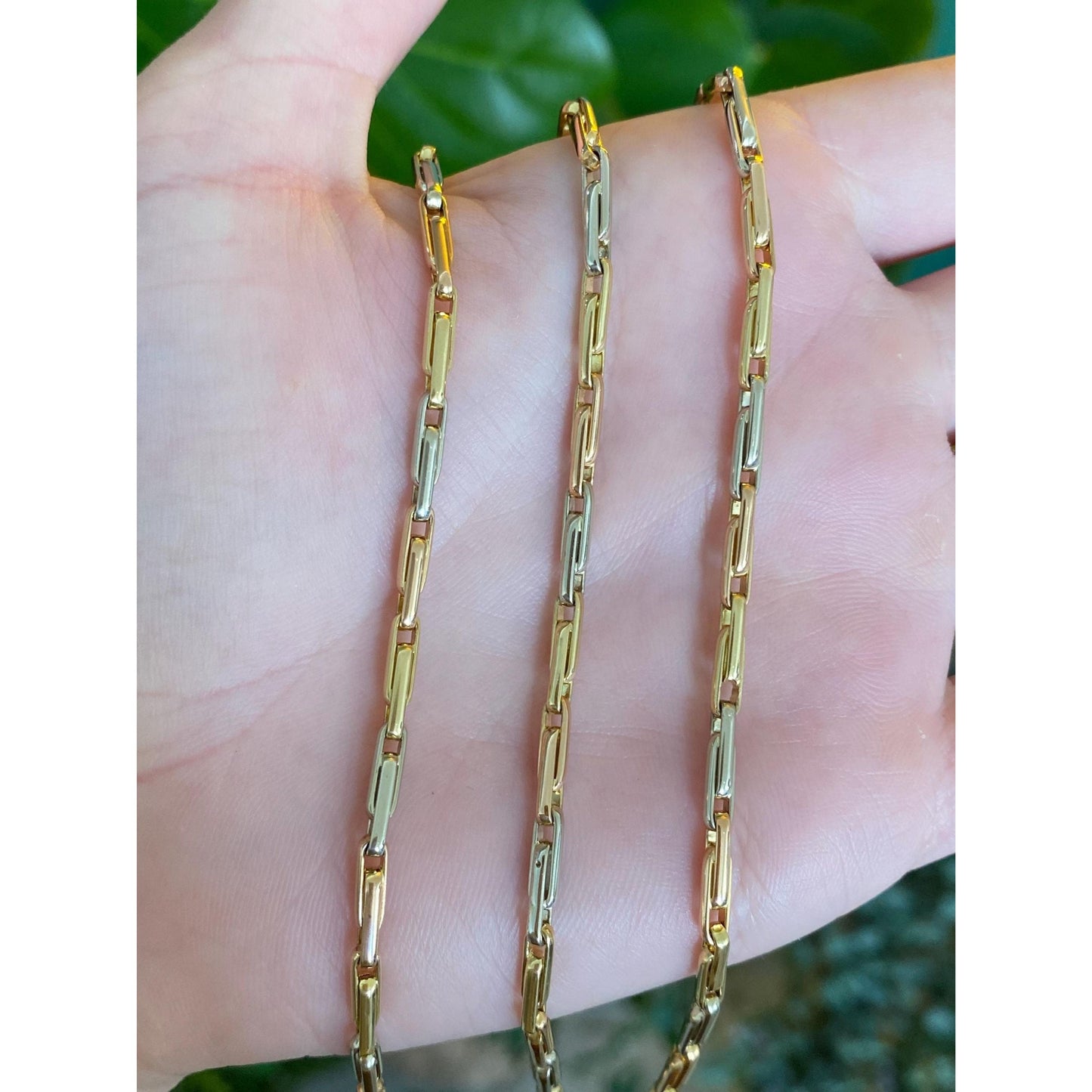Vintage Solid 18k Tri-Tone Gold Barrel Link Chain Necklace - 23 inches