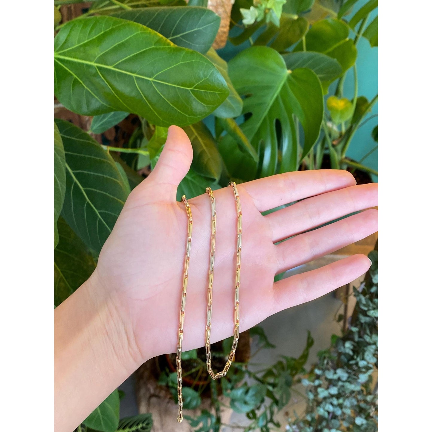 Vintage Solid 18k Tri-Tone Gold Barrel Link Chain Necklace - 23 inches