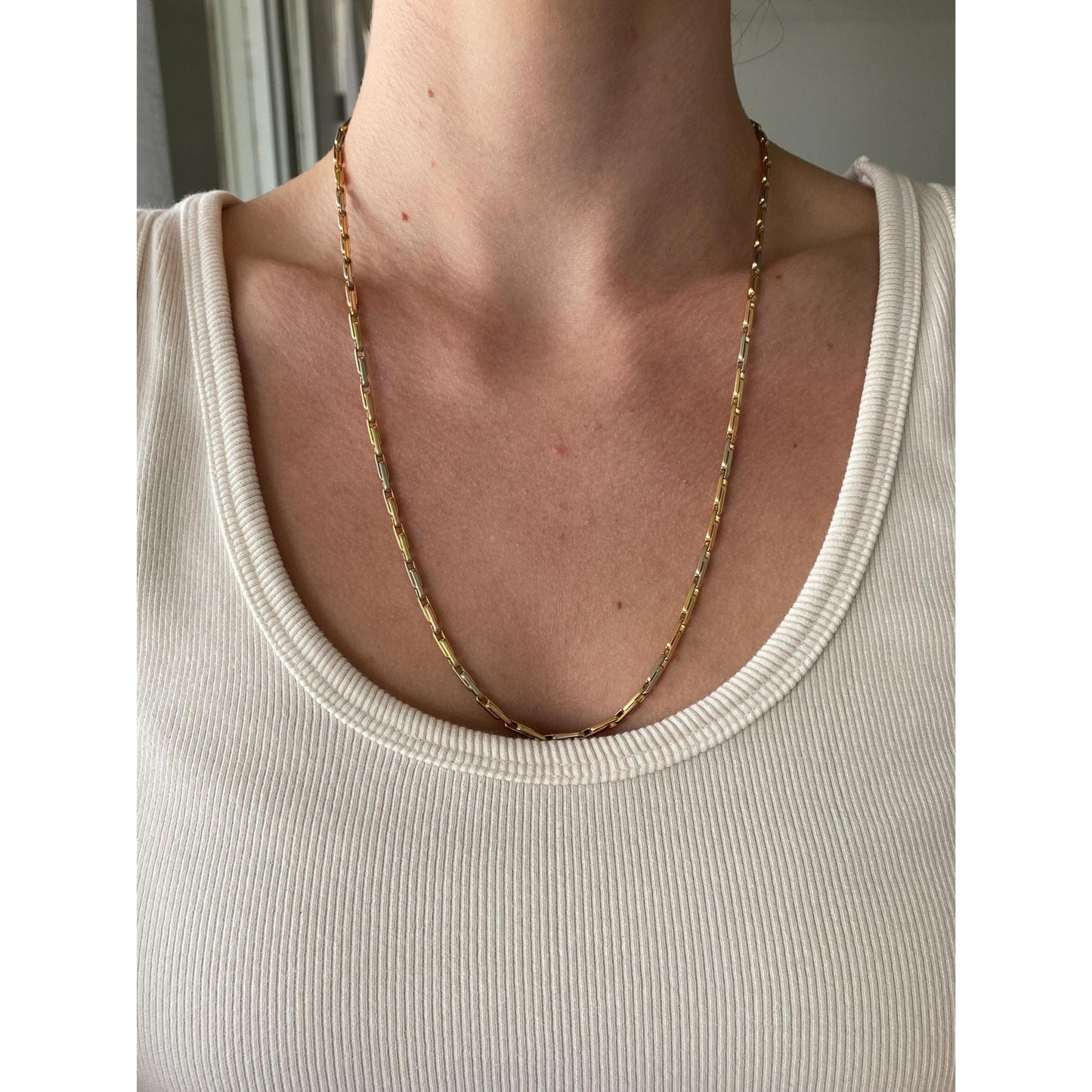 Vintage Solid 18k Tri-Tone Gold Barrel Link Chain Necklace - 23 inches