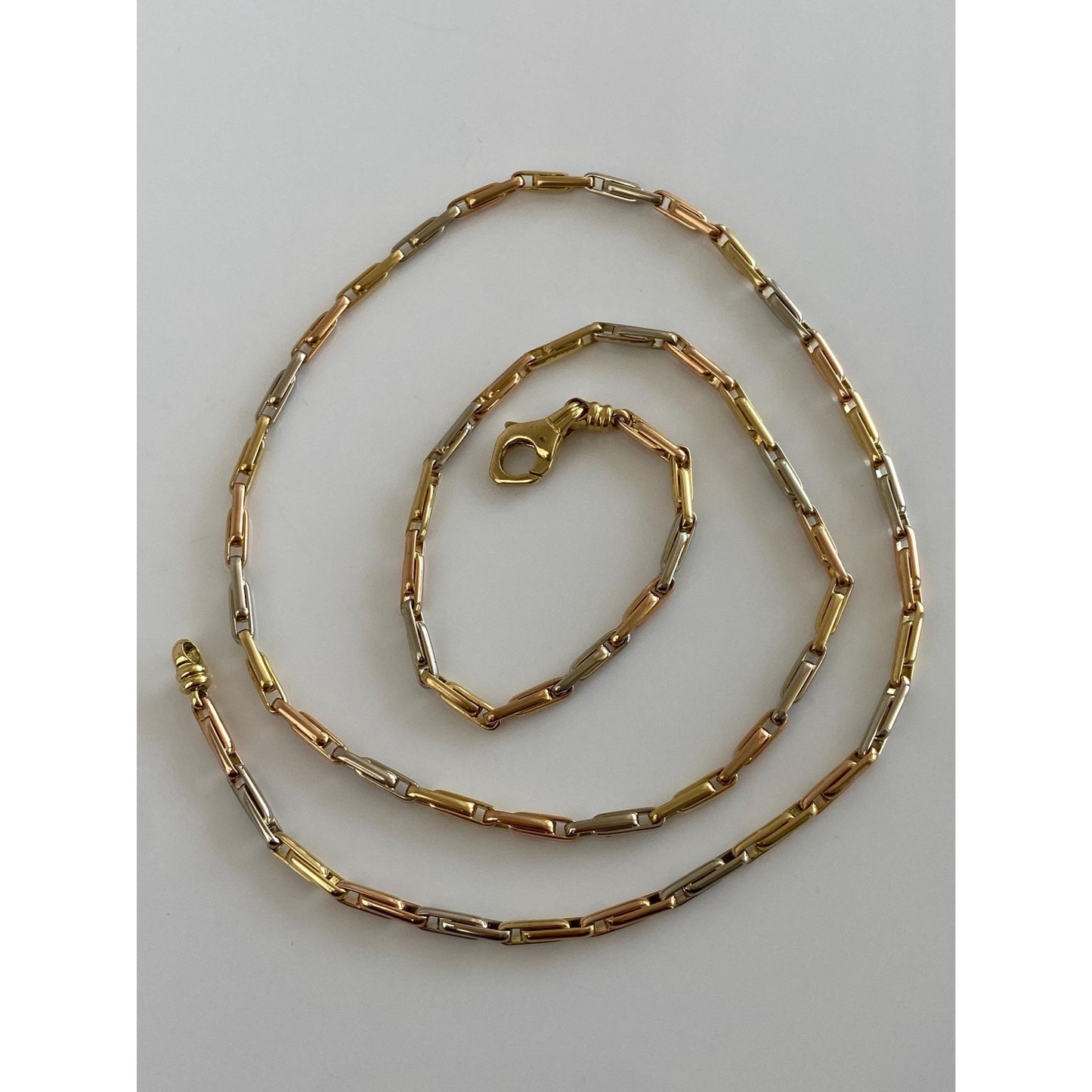 Vintage Solid 18k Tri-Tone Gold Barrel Link Chain Necklace - 23 inches