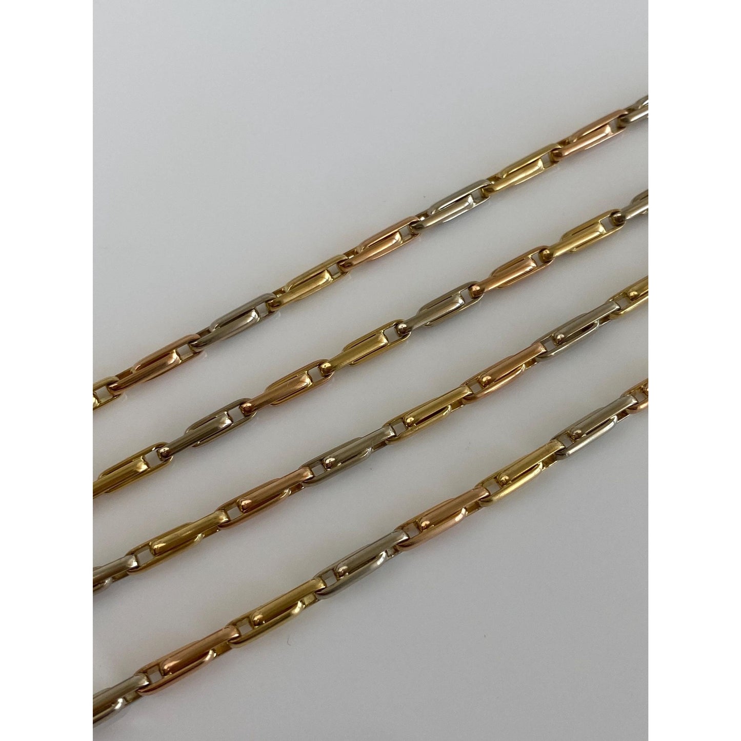 Vintage Solid 18k Tri-Tone Gold Barrel Link Chain Necklace - 23 inches