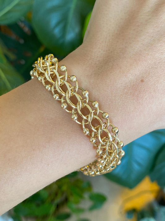 Vintage Solid 14k Yellow Gold Chunky Ball Link Charm Bracelet - 7.5 inches