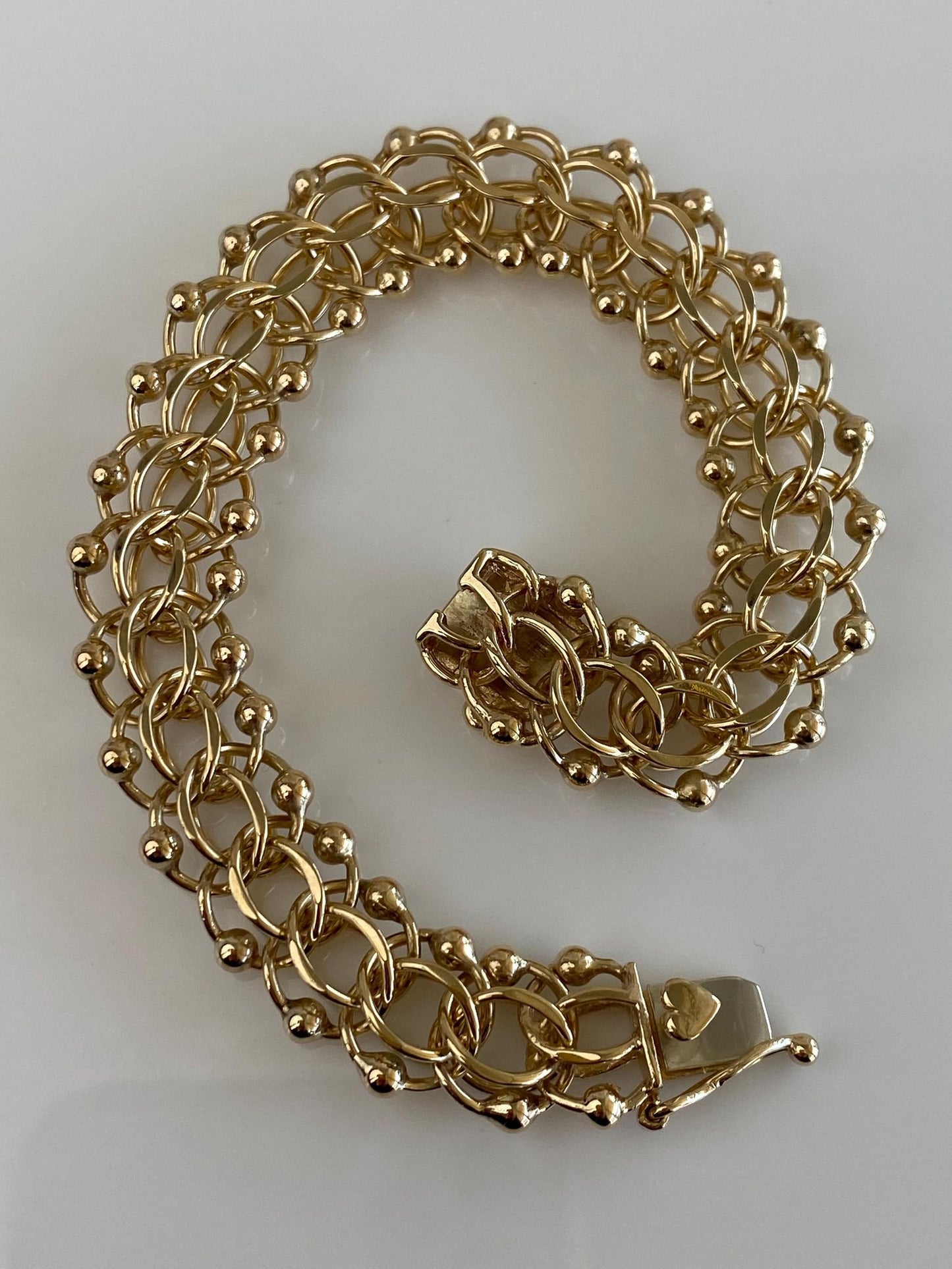 Vintage Solid 14k Yellow Gold Chunky Ball Link Charm Bracelet - 7.5 inches