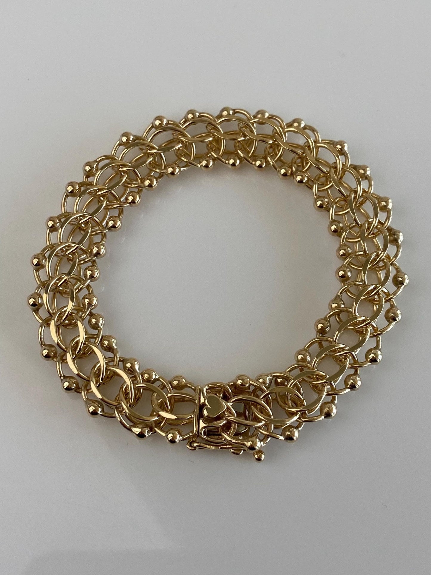 Vintage Solid 14k Yellow Gold Chunky Ball Link Charm Bracelet - 7.5 inches
