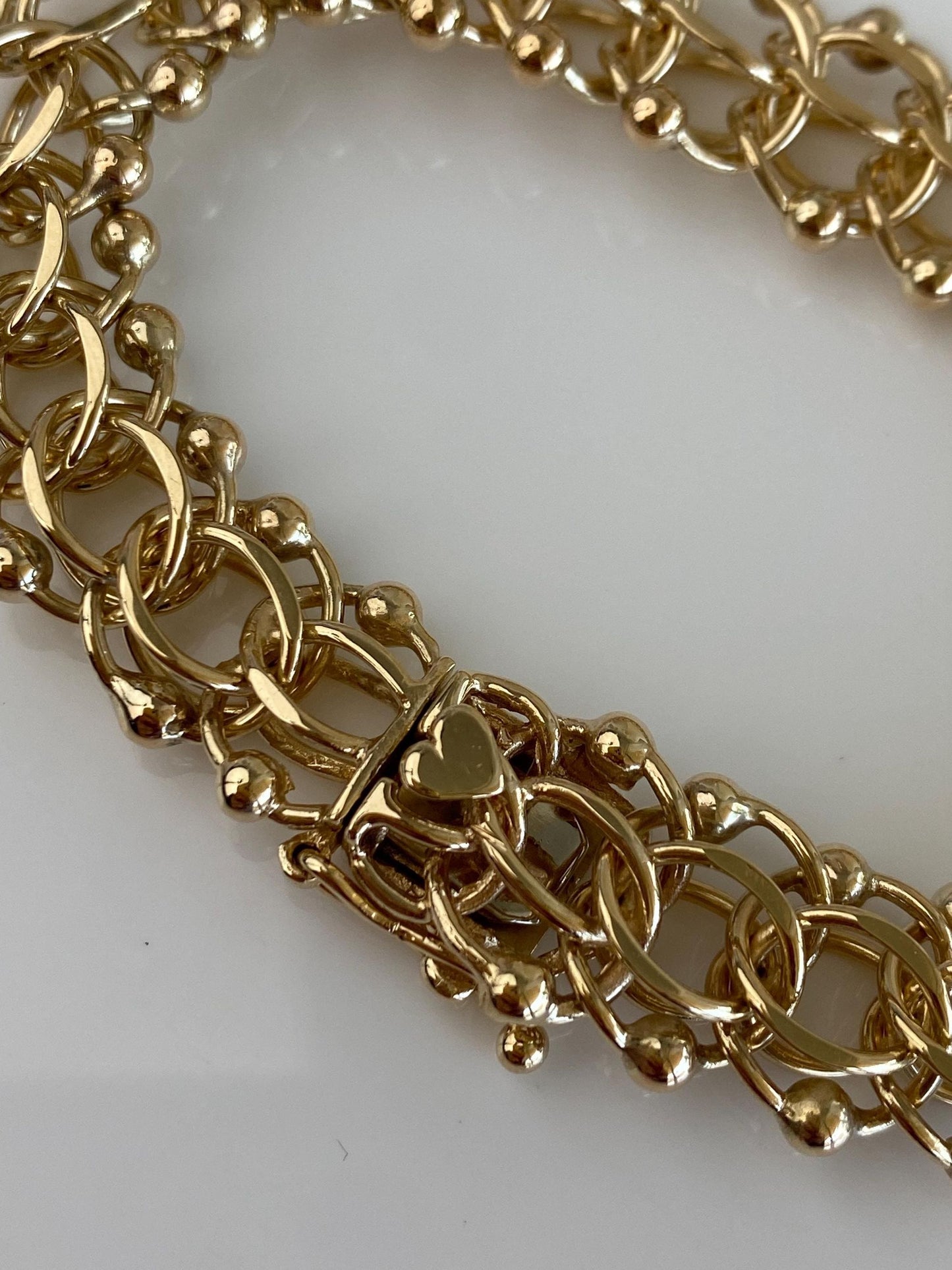 Vintage Solid 14k Yellow Gold Chunky Ball Link Charm Bracelet - 7.5 inches