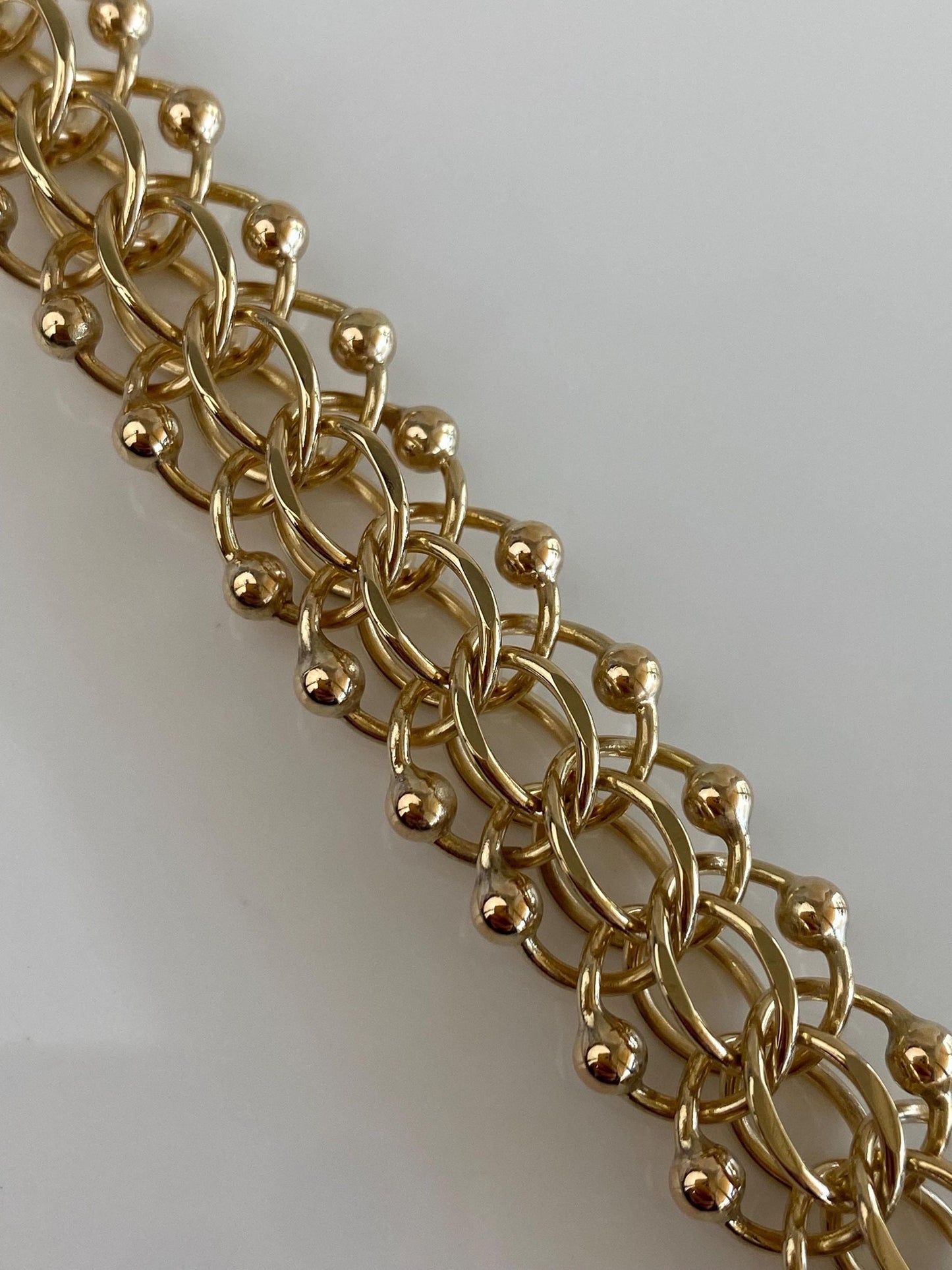 Vintage Solid 14k Yellow Gold Chunky Ball Link Charm Bracelet - 7.5 inches