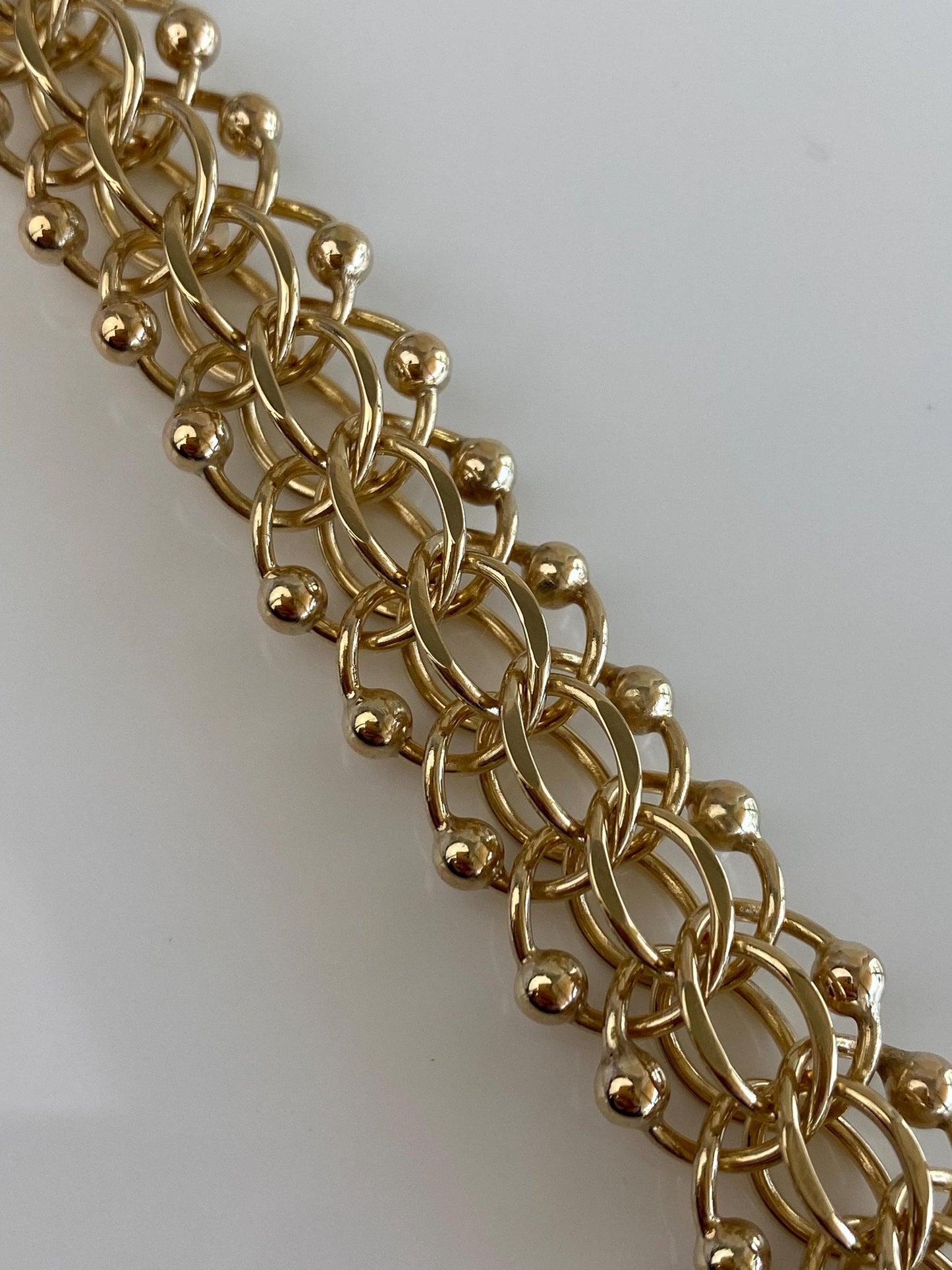 Vintage Solid 14k Yellow Gold Chunky Ball Link Charm Bracelet - 7.5 inches