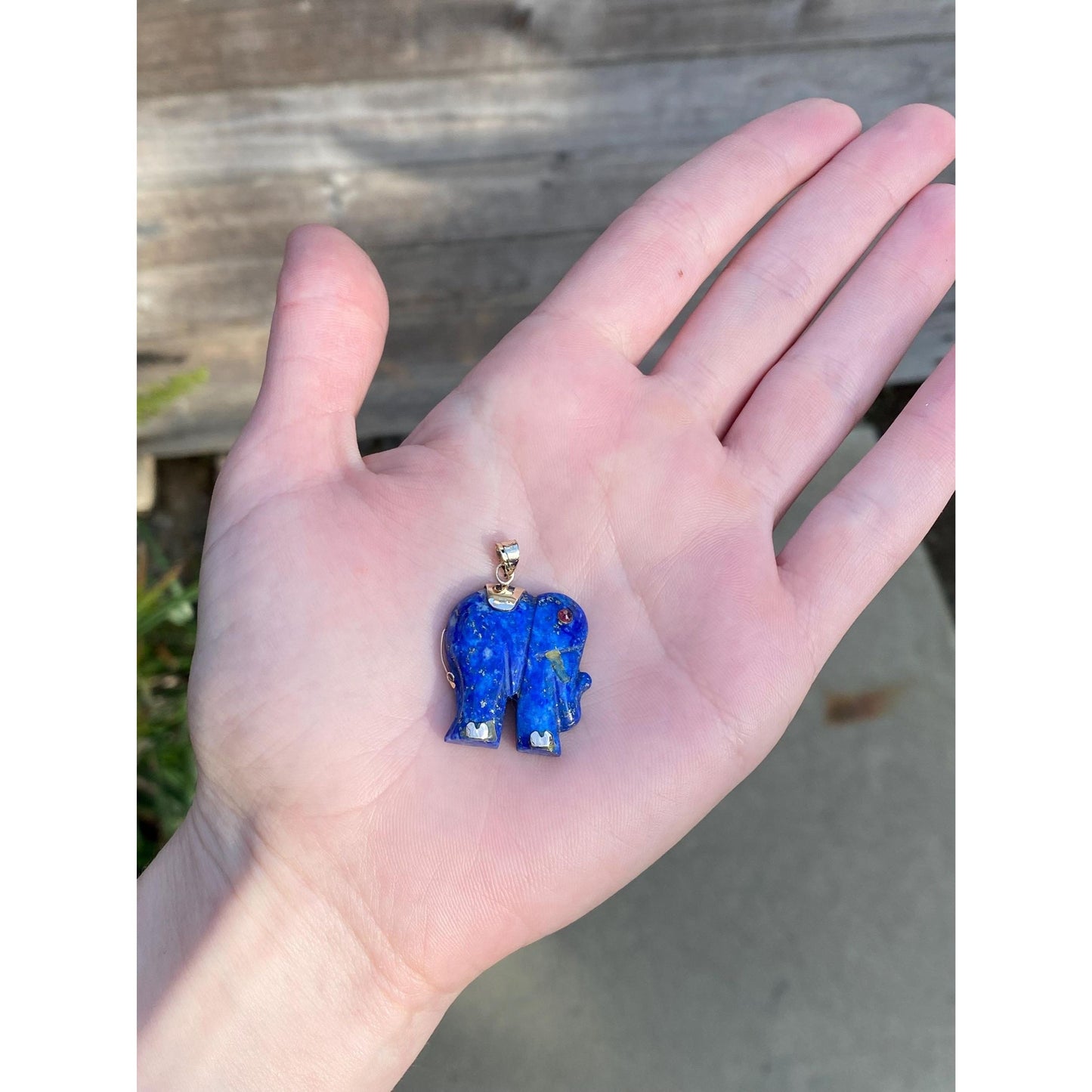 Vintage Solid 14k Yellow Gold Blue Lapis Pink Spinel Elephant Charm