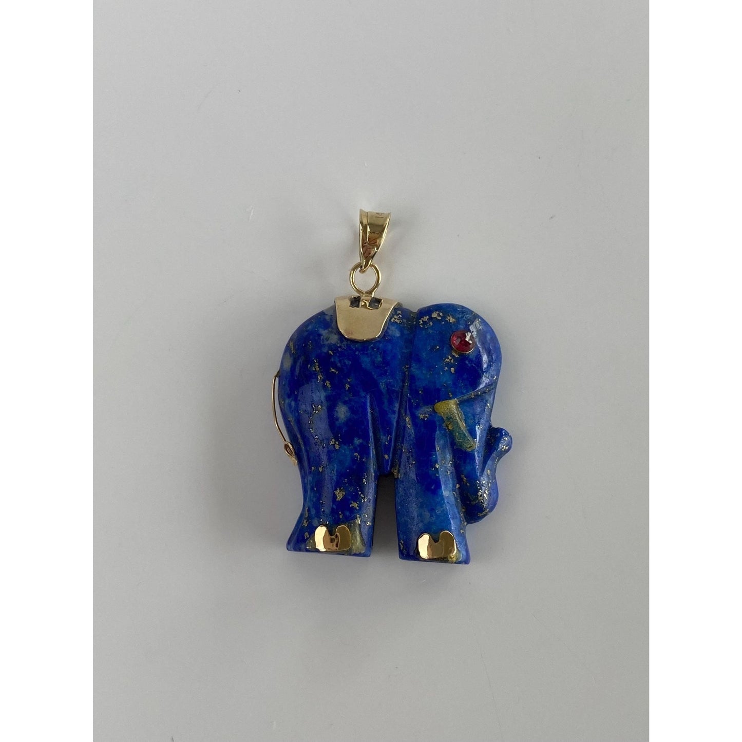 Vintage Solid 14k Yellow Gold Blue Lapis Pink Spinel Elephant Charm