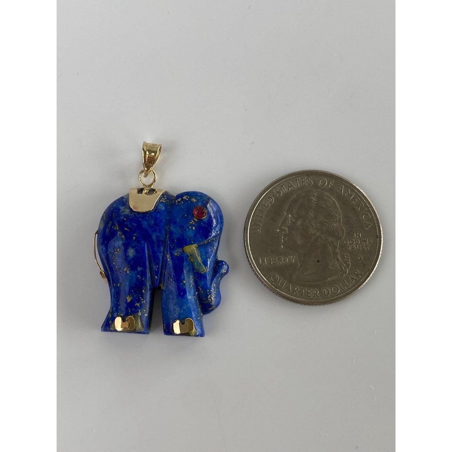 Vintage Solid 14k Yellow Gold Blue Lapis Pink Spinel Elephant Charm