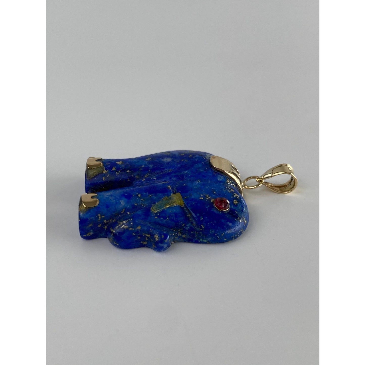 Vintage Solid 14k Yellow Gold Blue Lapis Pink Spinel Elephant Charm