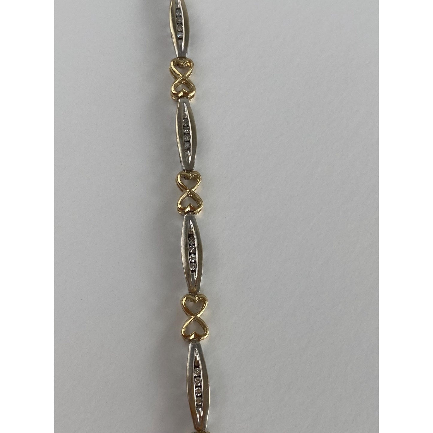 Solid 14k White & Yellow Gold Diamond 'I Love You' Hearts Link Bracelet - 7.75 inches