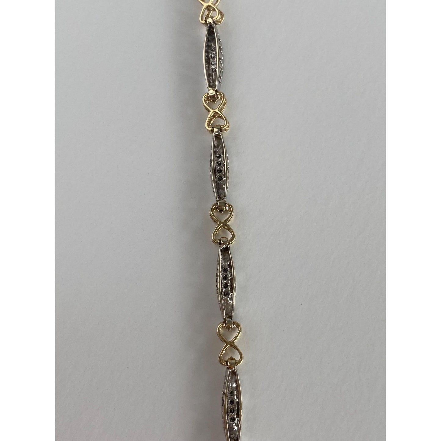 Solid 14k White & Yellow Gold Diamond 'I Love You' Hearts Link Bracelet - 7.75 inches
