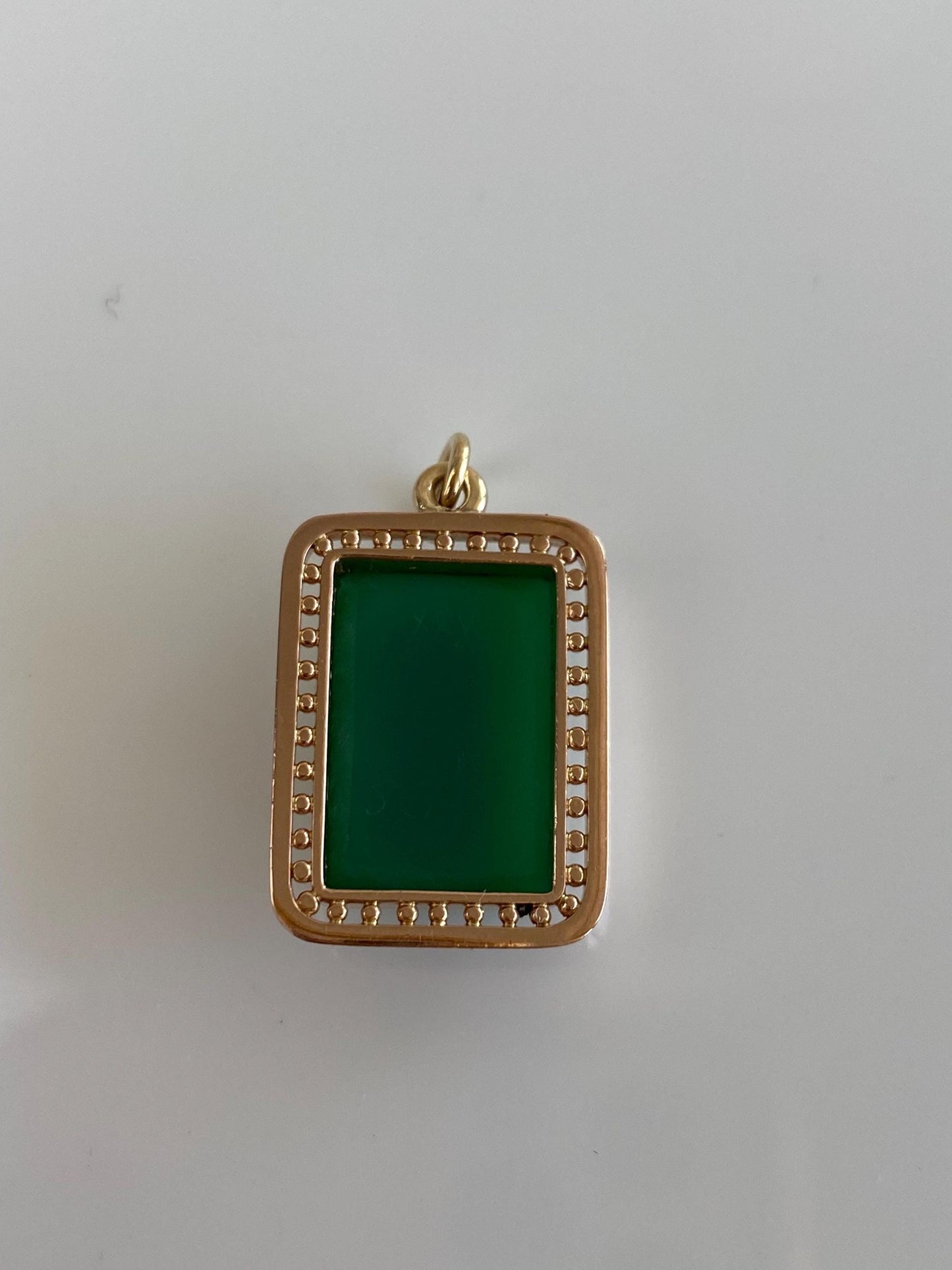 Vintage Solid 14k Rose & Yellow Gold Green Chalcedony Cameo Charm