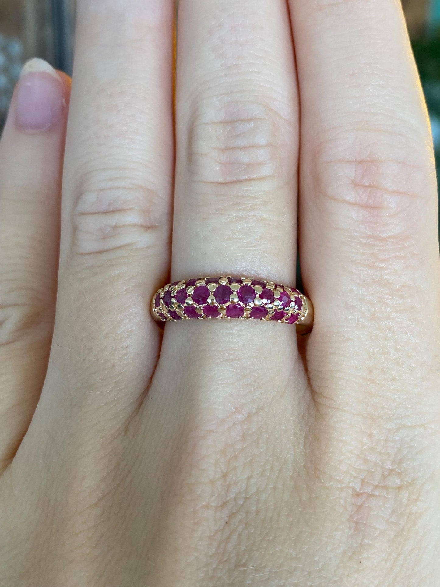 Vintage Solid 14k Yellow Gold Pink Sapphire Ring Band - Size 9.75