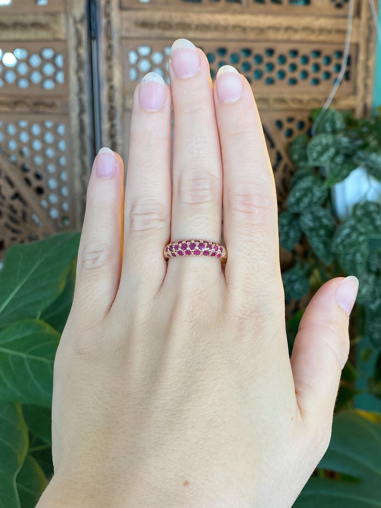 Vintage Solid 14k Yellow Gold Pink Sapphire Ring Band - Size 9.75