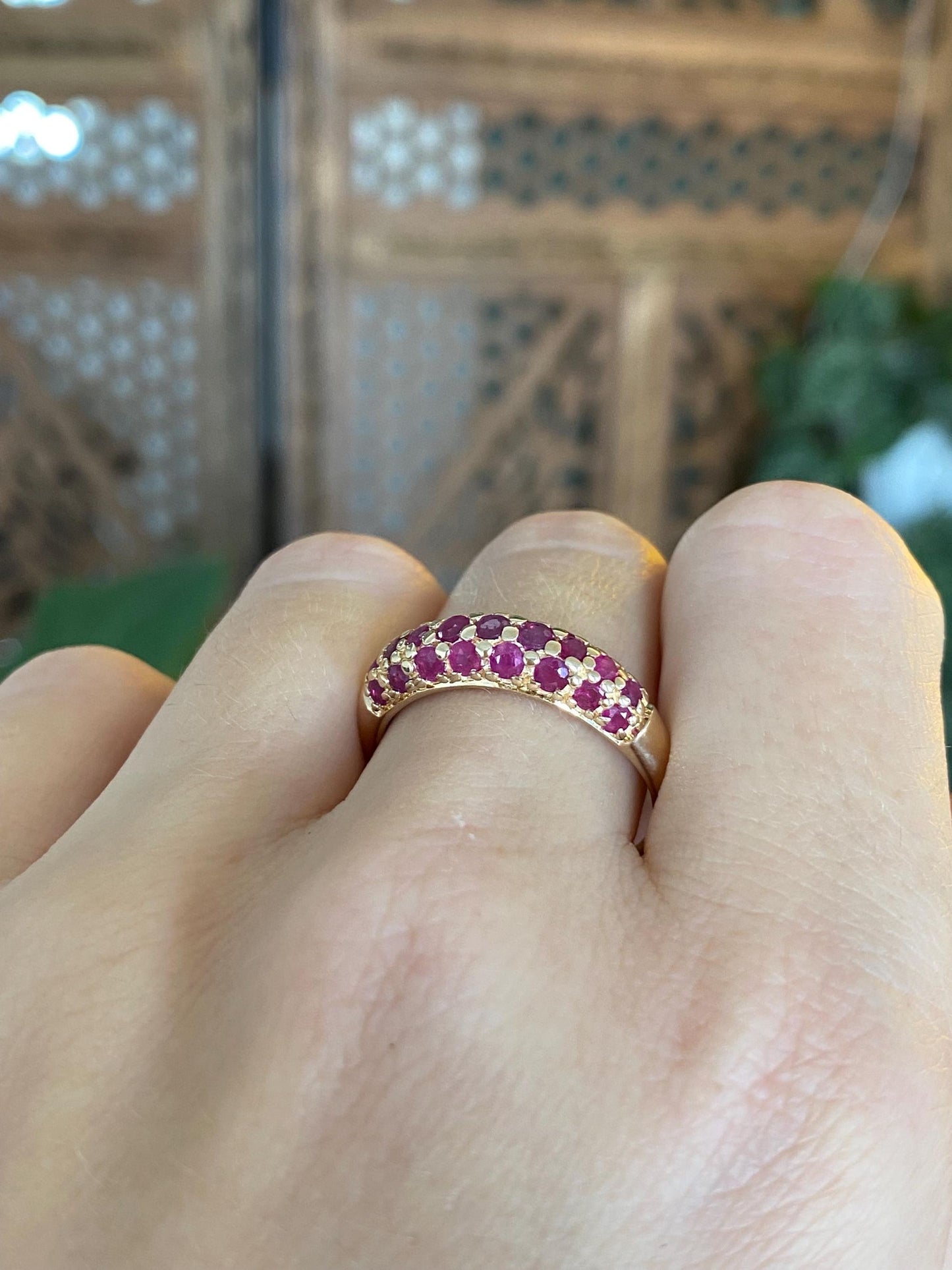 Vintage Solid 14k Yellow Gold Pink Sapphire Ring Band - Size 9.75