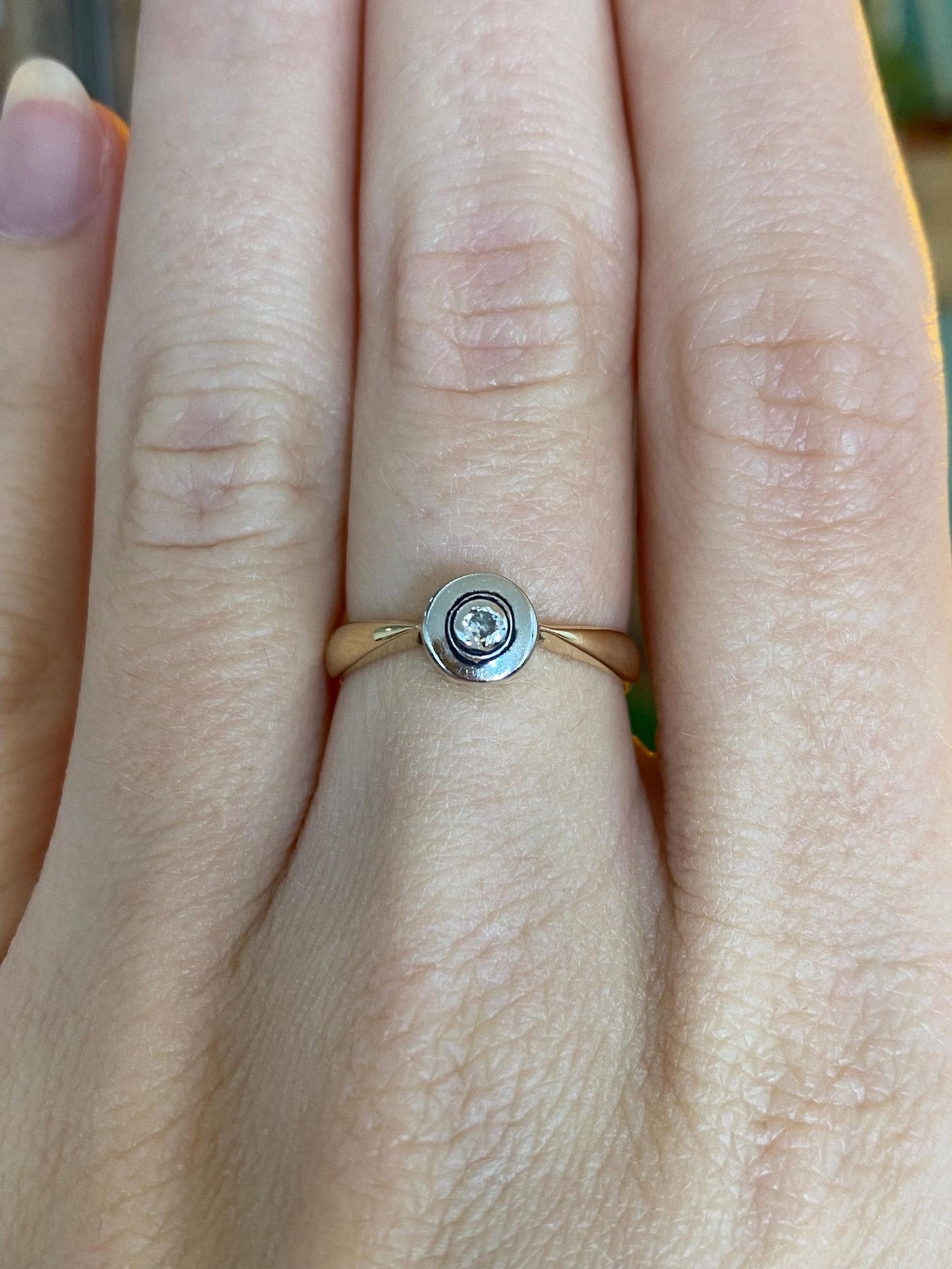 Vintage Solid 14k White & Yellow Gold Diamond Ring - Size 5.5
