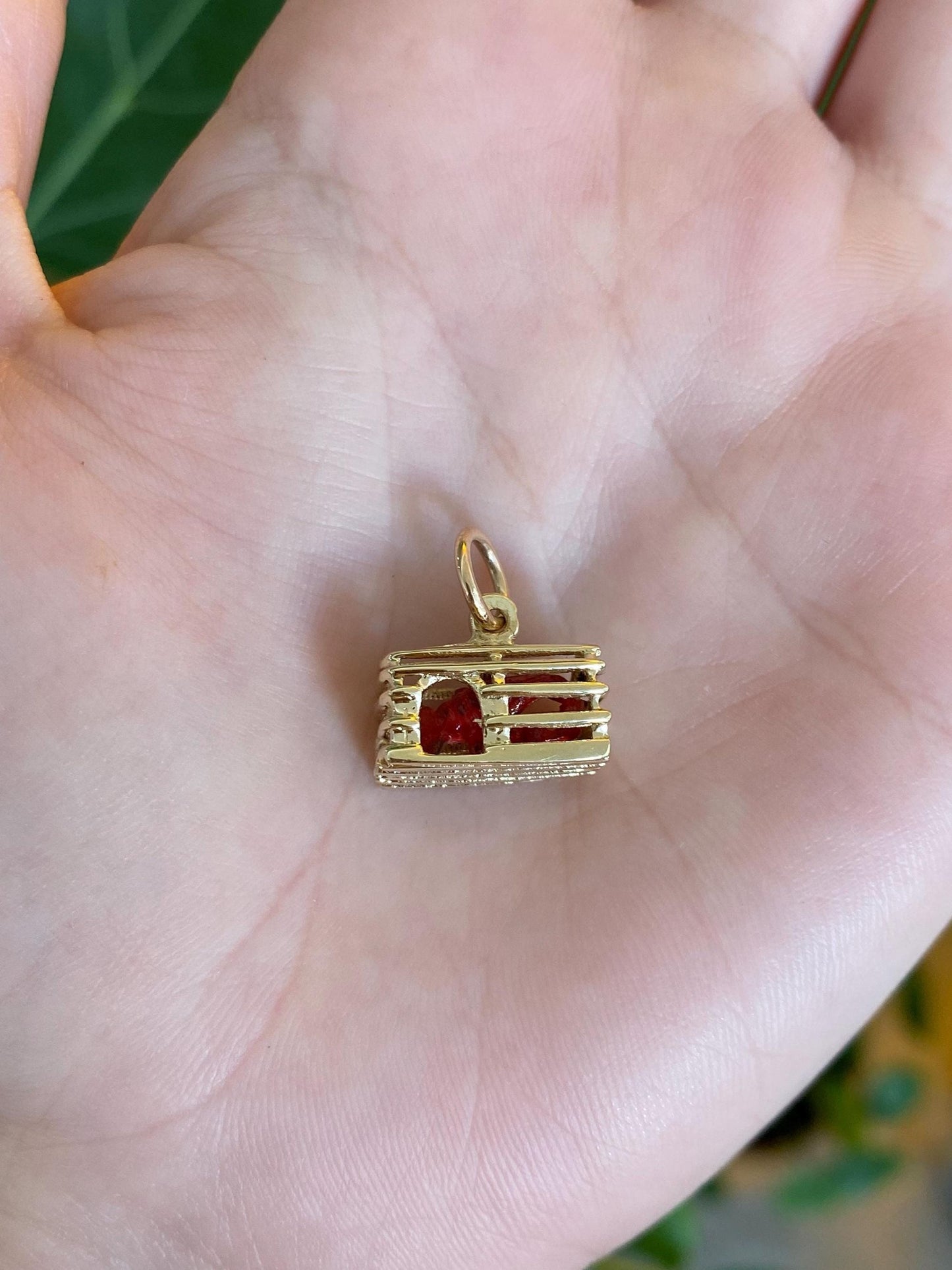 Vintage Solid 14k Yellow Gold Enamel Lobster in Lobster Trap Charm