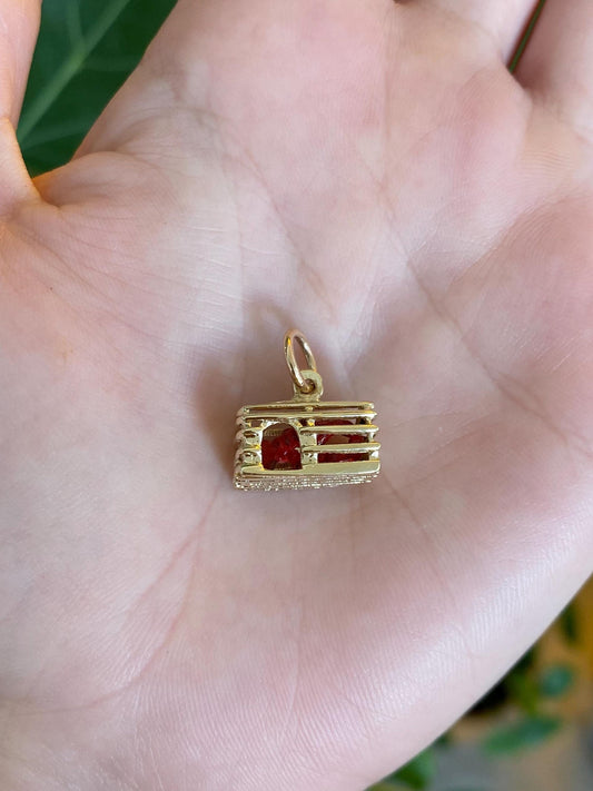 Vintage Solid 14k Yellow Gold Enamel Lobster in Lobster Trap Charm