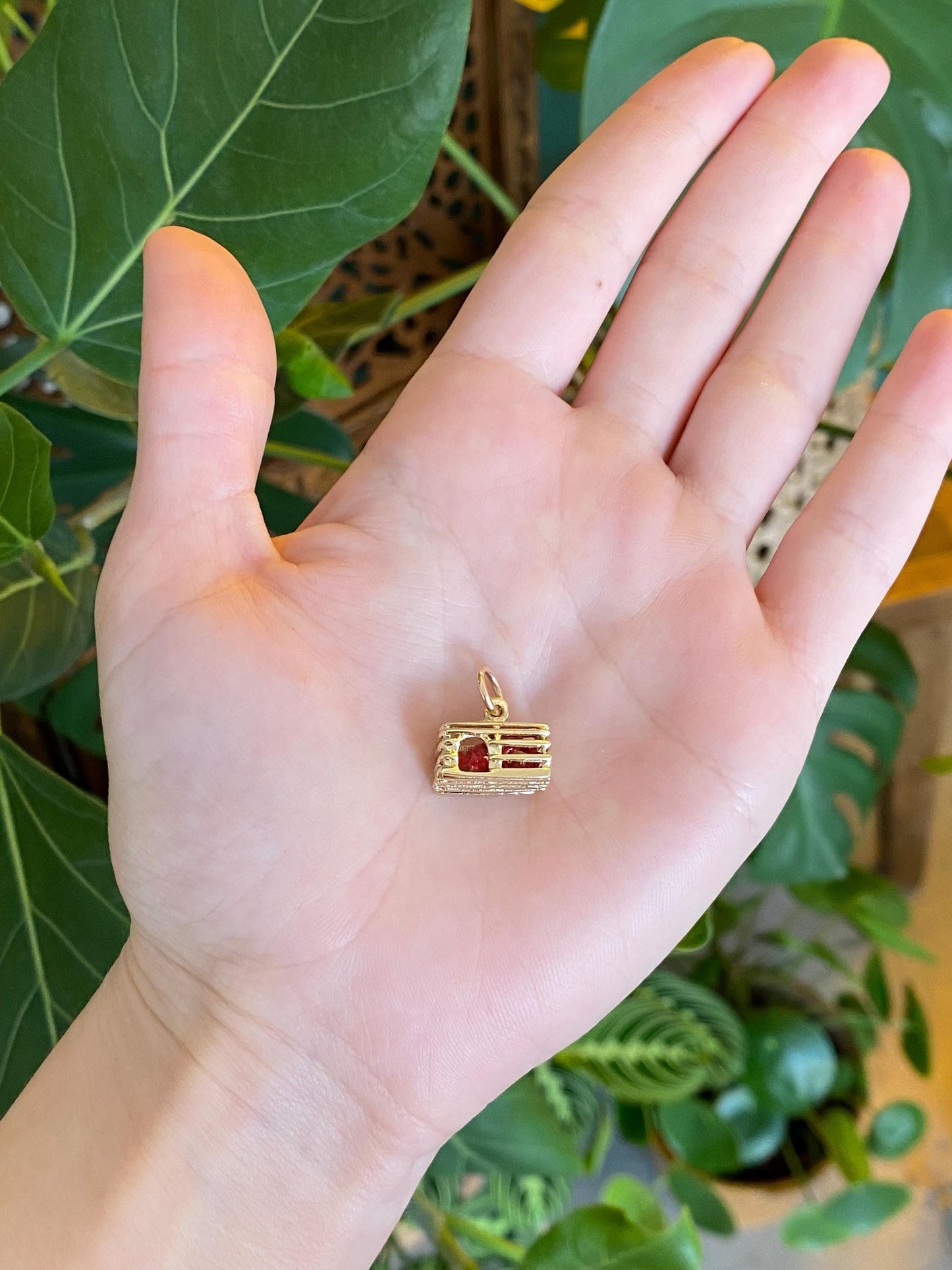 Vintage Solid 14k Yellow Gold Enamel Lobster in Lobster Trap Charm