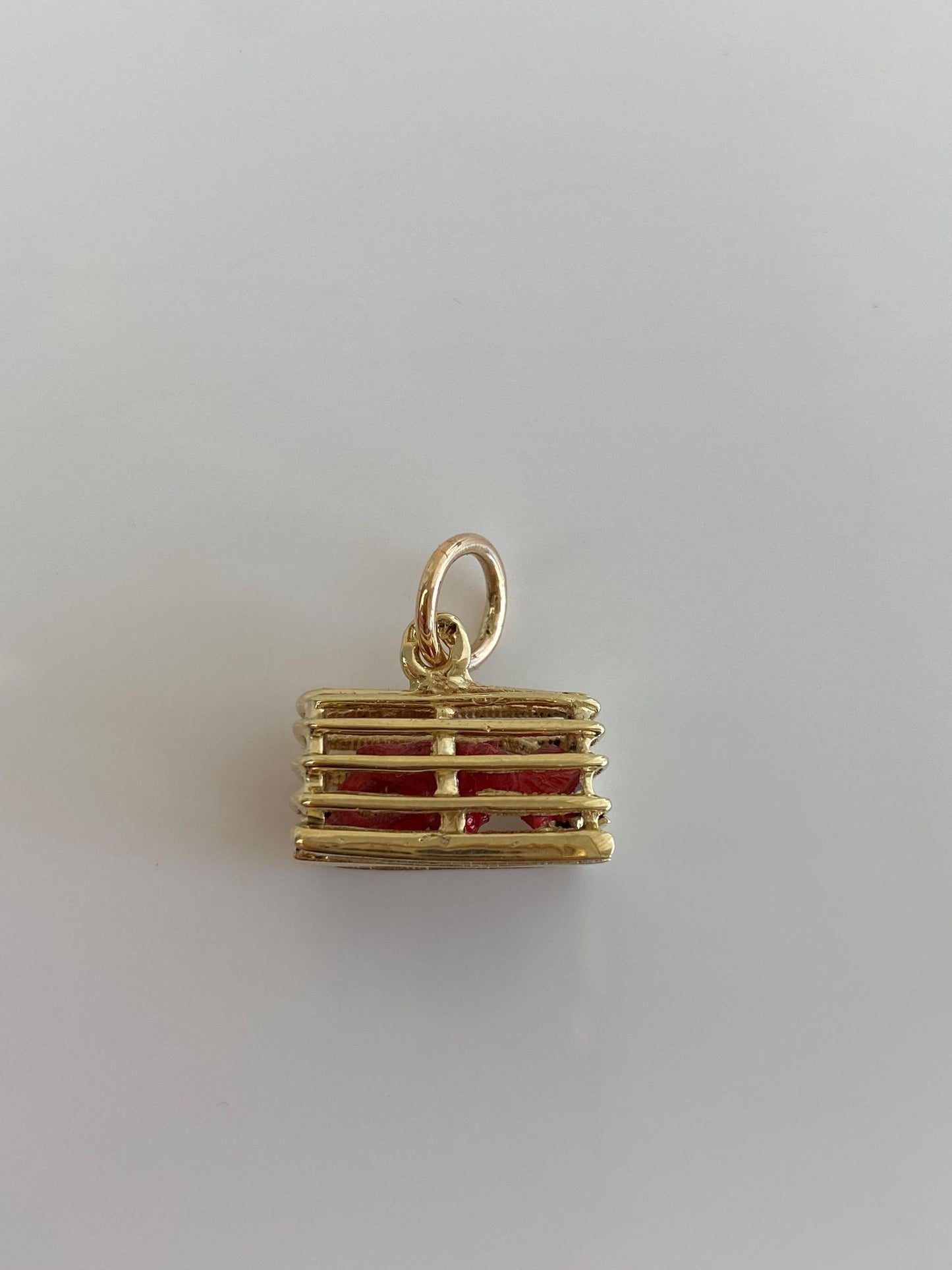 Vintage Solid 14k Yellow Gold Enamel Lobster in Lobster Trap Charm