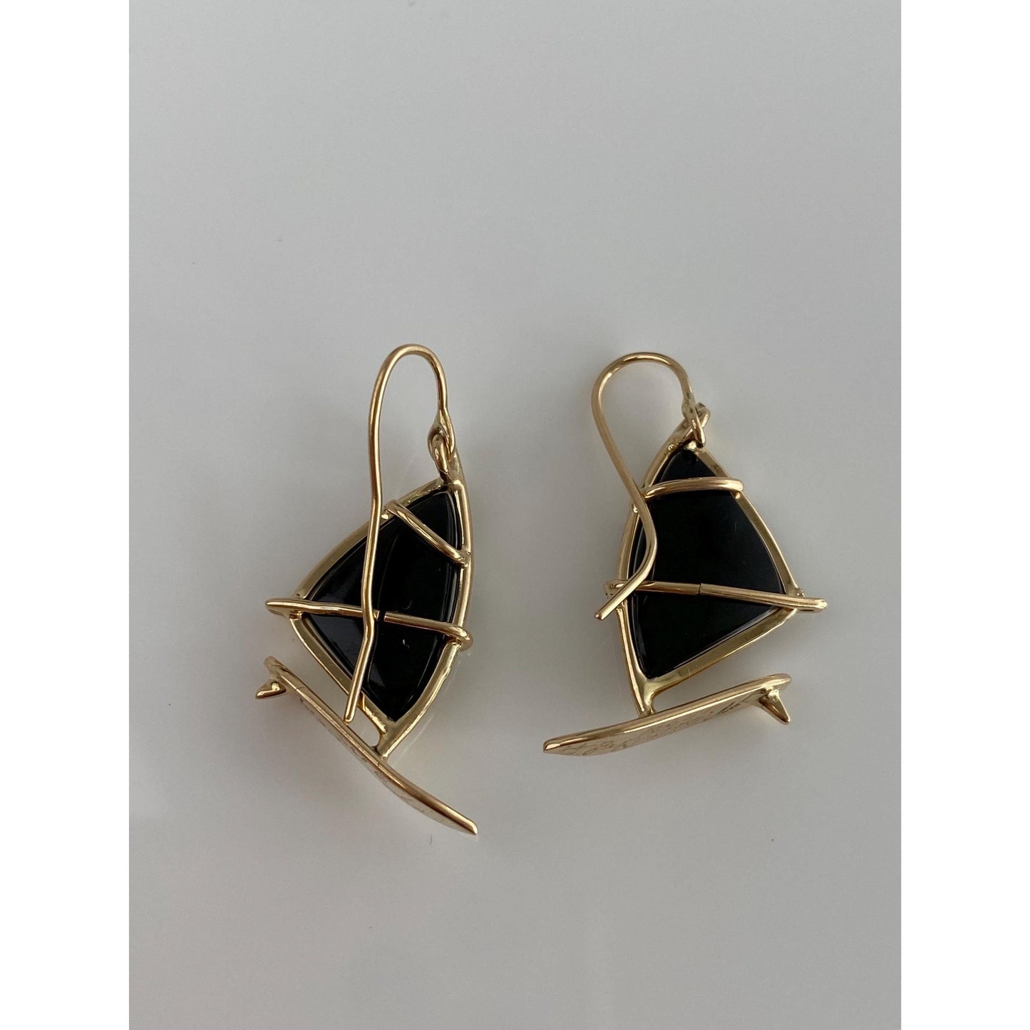 Solid 14k Black Onyx Sailboat Dangle Earrings