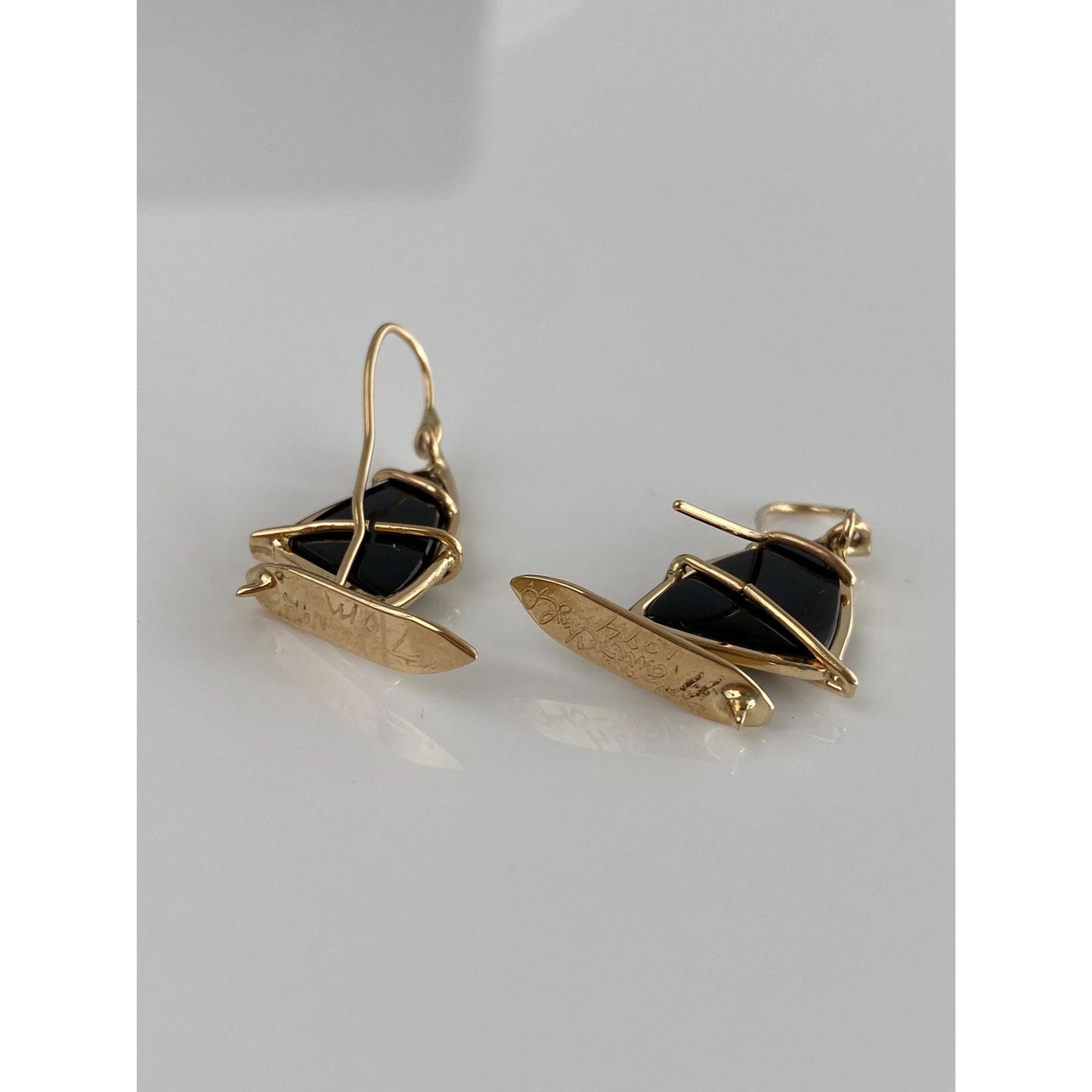 Solid 14k Black Onyx Sailboat Dangle Earrings