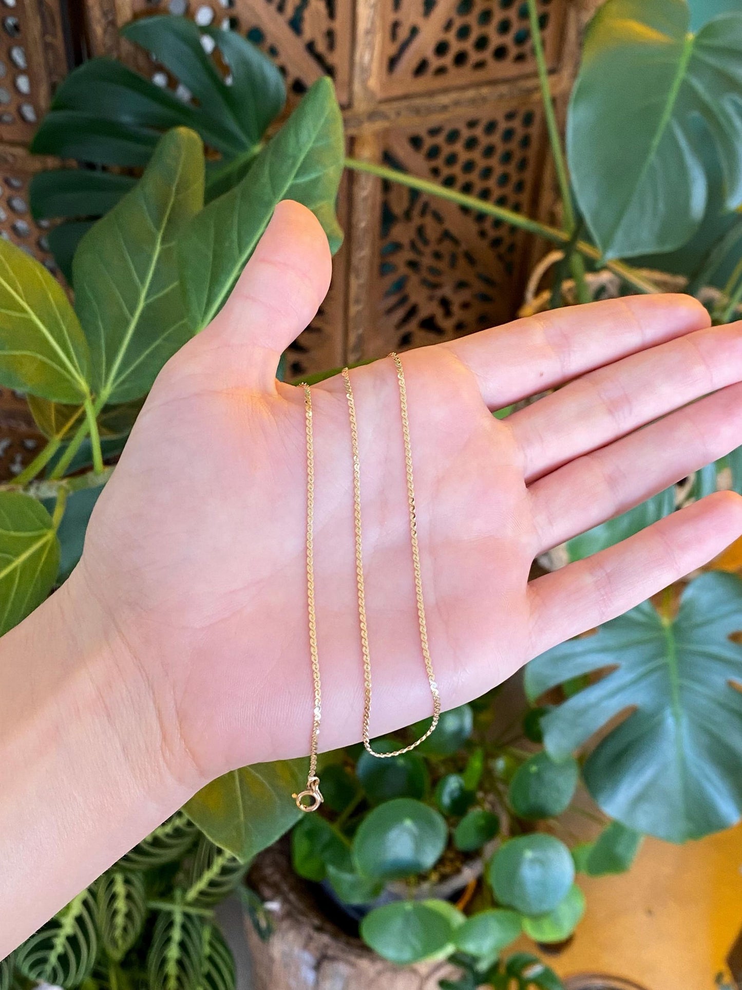 Vintage Solid 14k Yellow Gold Serpentine Chain Necklace - 15.25 inches