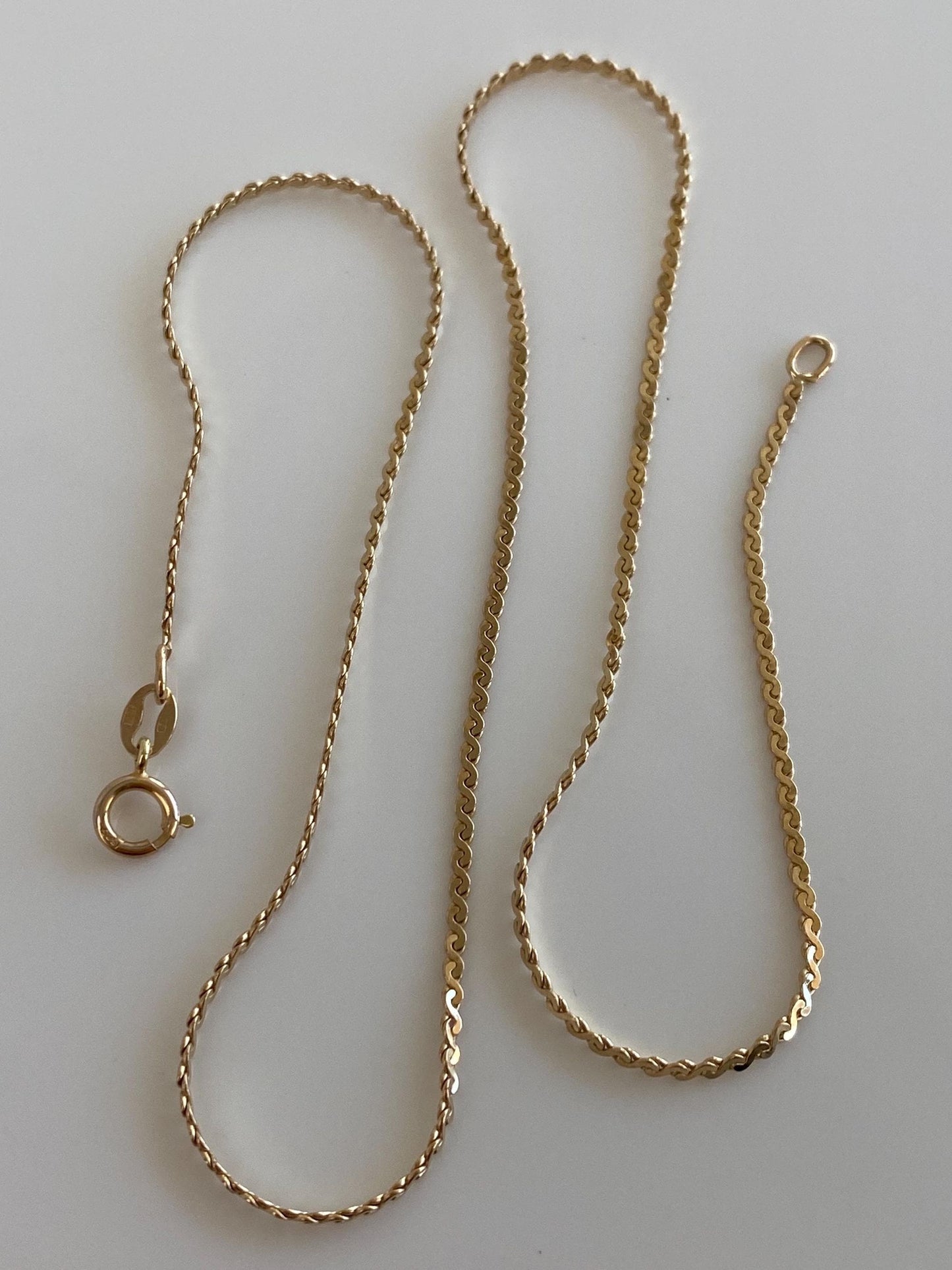 Vintage Solid 14k Yellow Gold Serpentine Chain Necklace - 15.25 inches