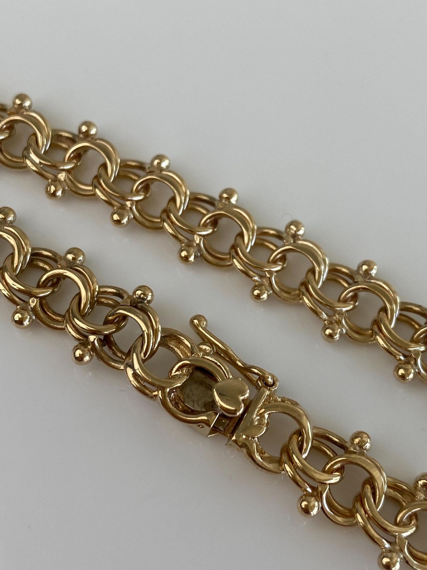 Vintage Solid 14k Yellow Gold Chunky Double Link Charm Bracelet - 7.25 inches
